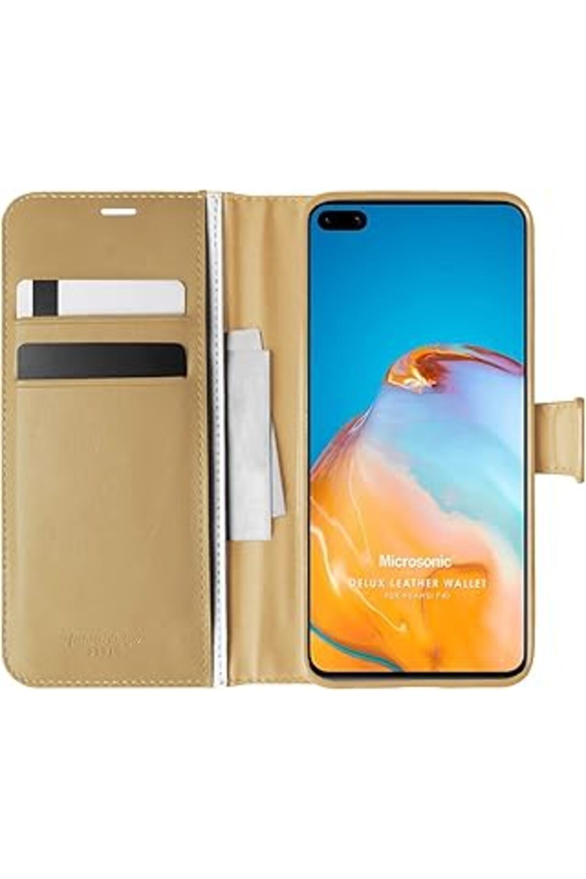 Karachil Microsonic Huawei P40 Için Kılıf Delux Leather Wallet Gold [P40 Ile Uyumlu Kılıf - Gold]