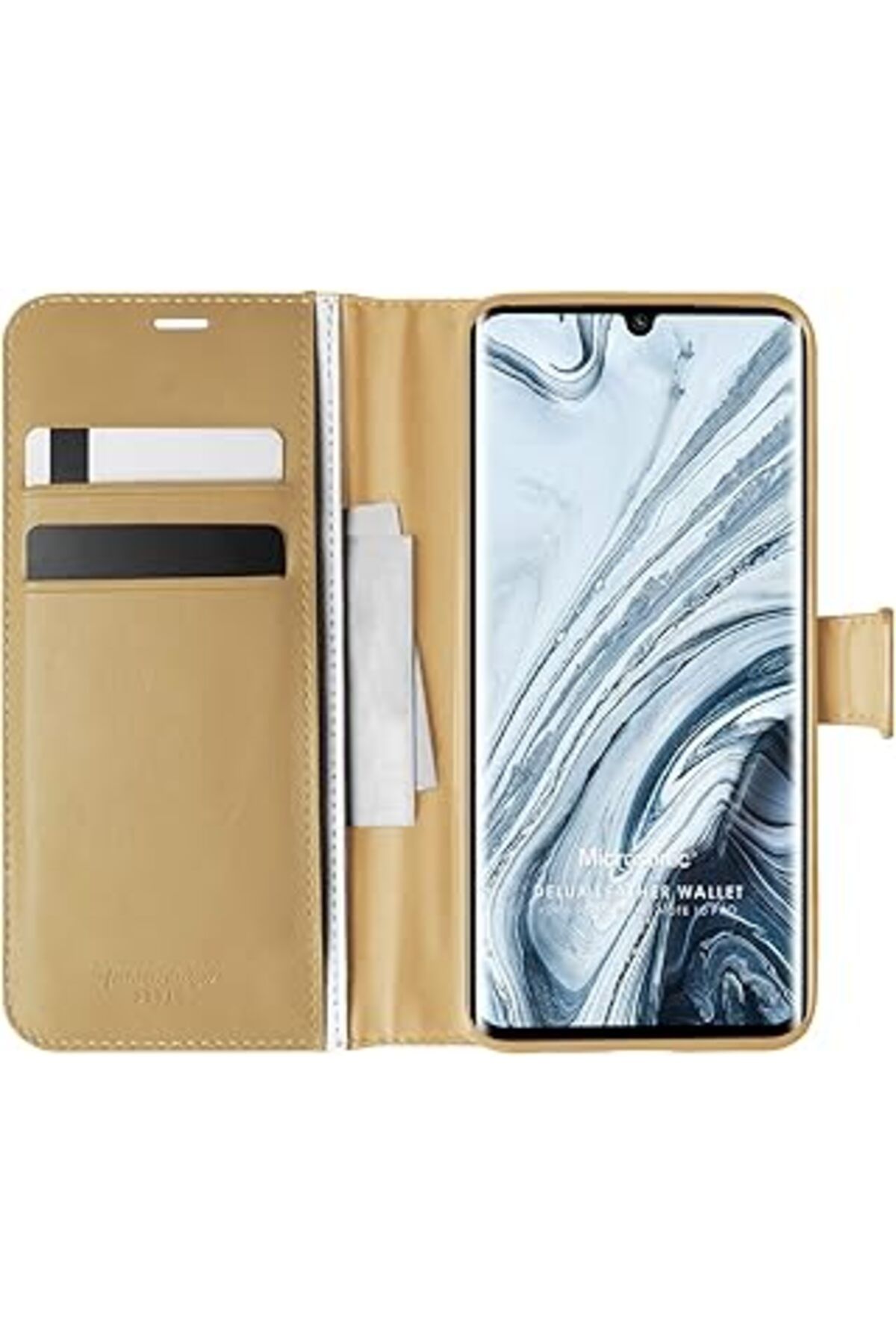 Pazarcan Microsonic Mi Note 10 Pro Kılıf Delux Leather Wallet Gold [Mi Note 10 Pro Ile Uyumlu Kılıf - Gold]