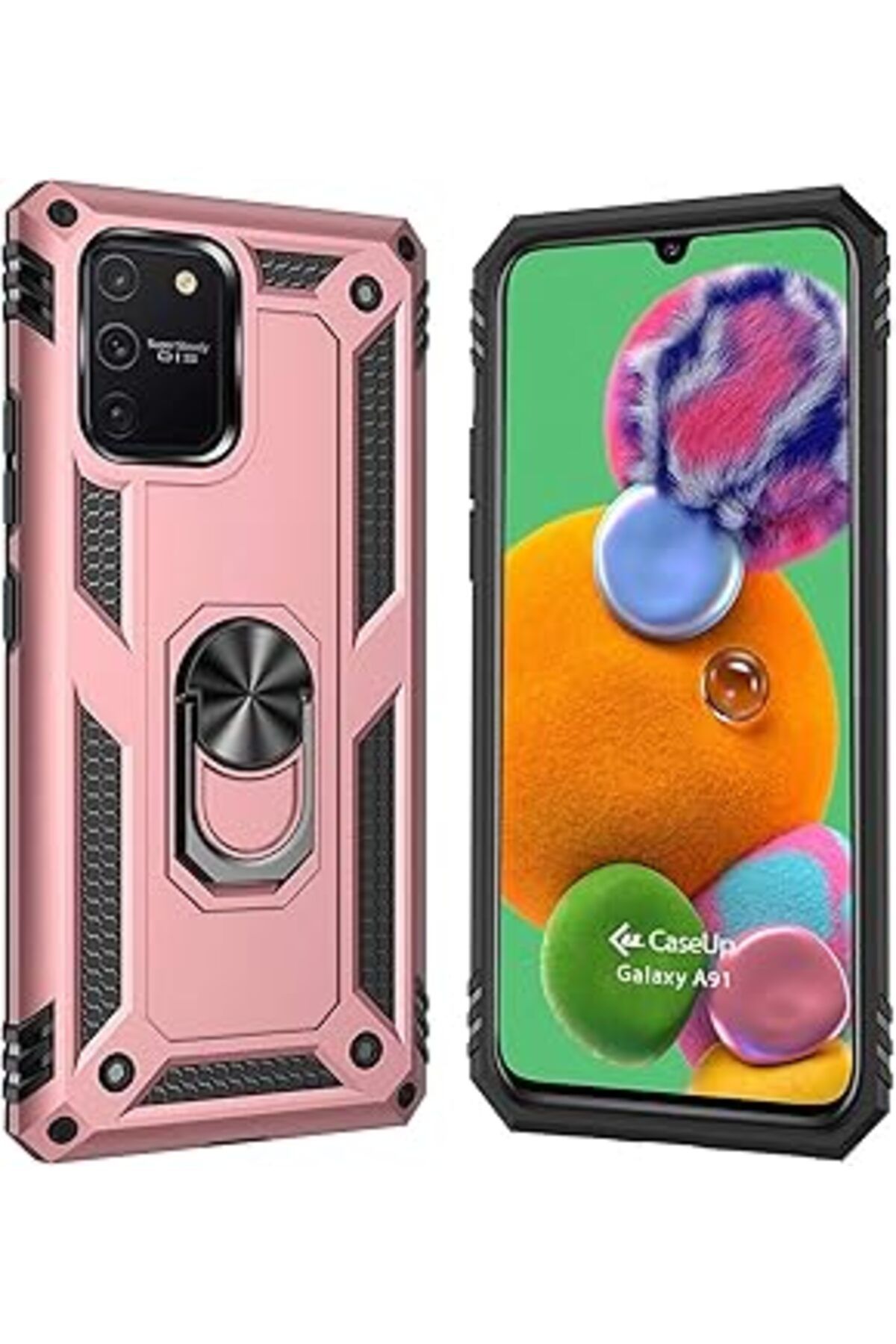Qedii Caseup Samsung Galaxy A91, Caseup Magnetic Ring Holder Uyumlu Kılıf Rose Gold