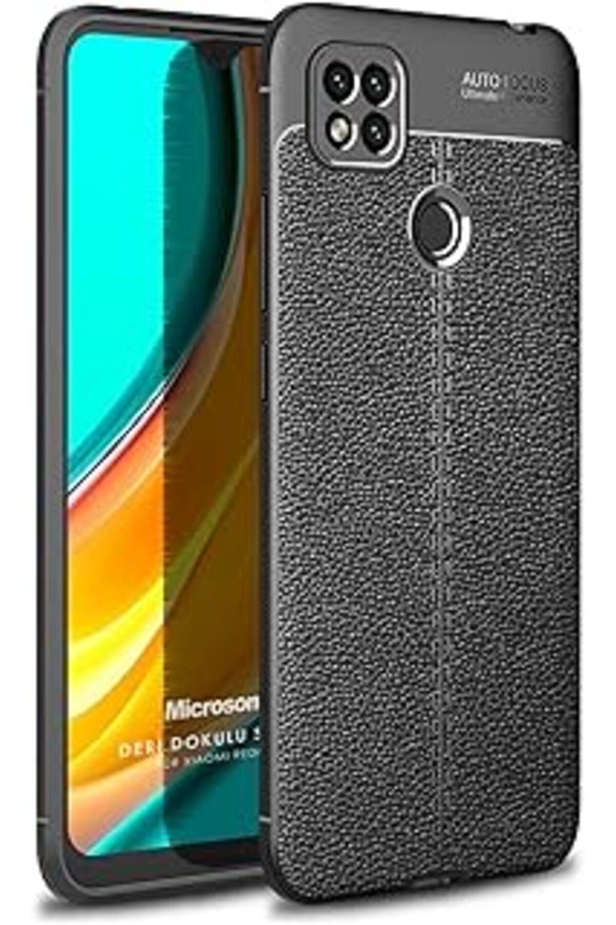 Qedii Microsonic Xiaomi Redmi 10A Için Kılıf Deri Dokulu Silikon Siyah [Redmi 10A Ile Uyumlu Kılıf - Siya