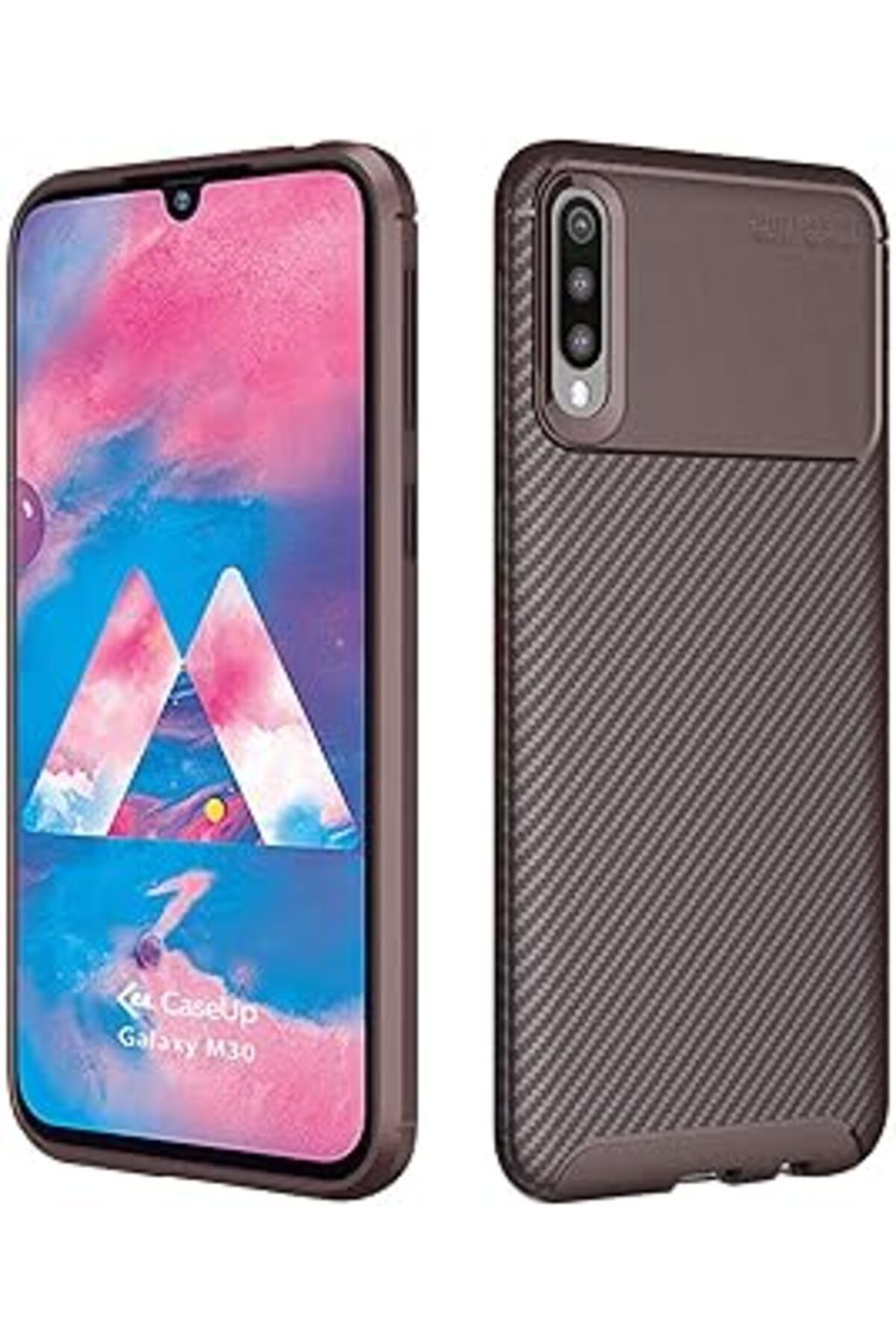 Pazarcan Caseup Galaxy M30 Uyumlu Kılıf, Caseup Fiber Design Kahverengi