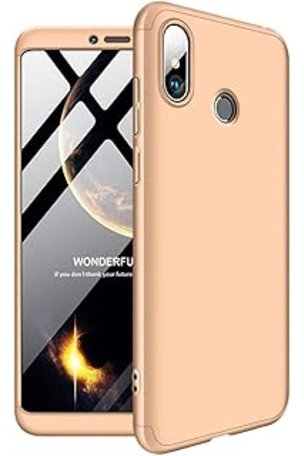 Pazarcan Microsonic Redmi Note 5 Pro Kılıf Double Dip 360 Protective Gold [Redmi Note 5 Pro Ile Uyumlu Kılıf