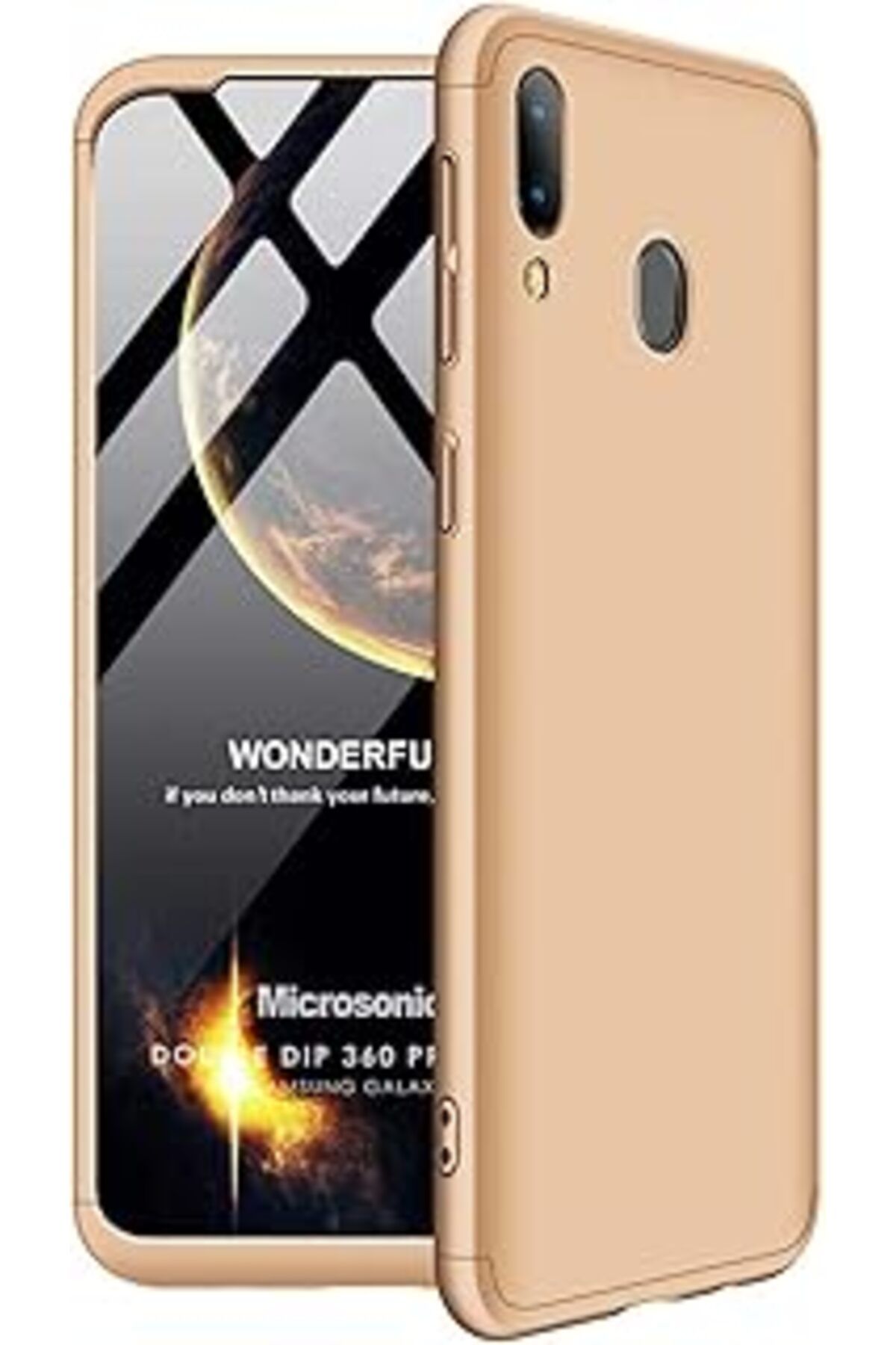 Pazarcan Microsonic Galaxy M10S Kılıf Double Dip 360 Protective Gold [Galaxy M10S Ile Uyumlu Kılıf - Gold]