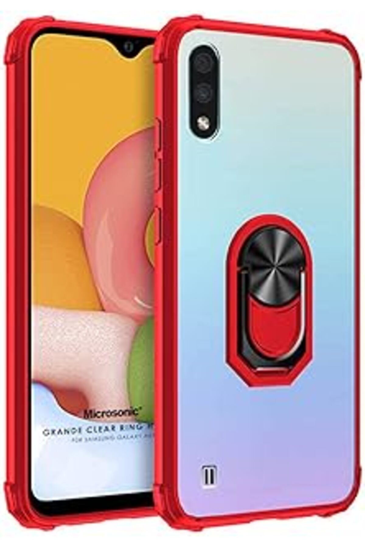 Pazarcan Microsonic Galaxy A01 Kılıf Grande Clear Ring Kırmızı [Galaxy A01 Ile Uyumlu Kılıf - Kırmızı]