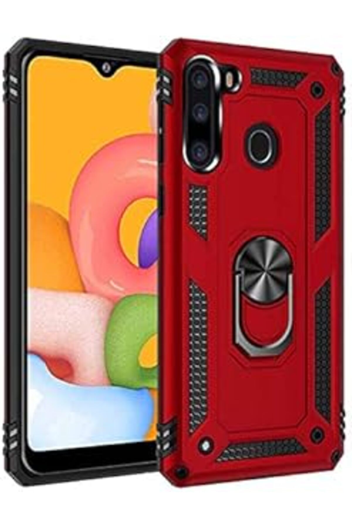 Pazarcan Galaxy S10 Kılıf Shockproof Standlı Yüzük Tutuculu Mega Case, Kırmızı
