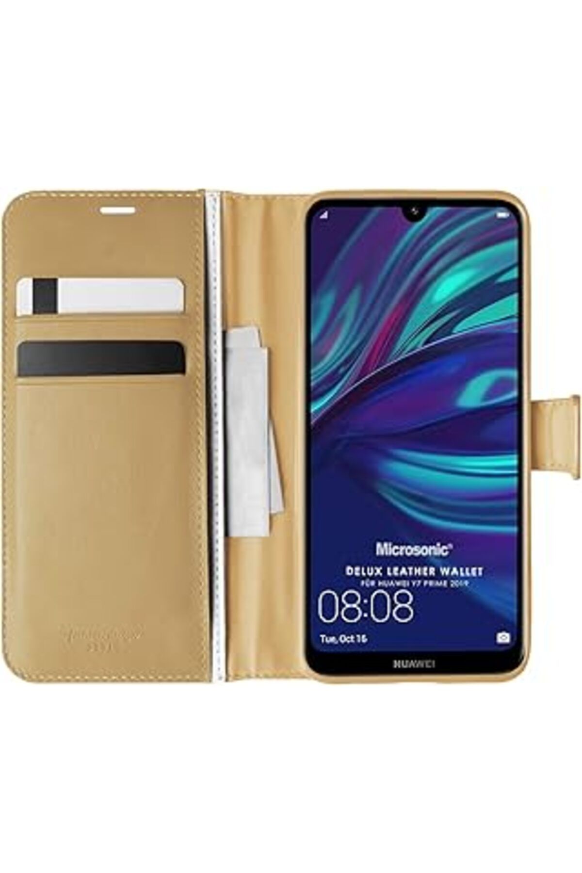 Karachil Microsonic Huawei Y7 Prime 2019 Için Kılıf Delux Leather Wallet Gold [Y7 Prime 2019 Ile Uyumlu Kılı