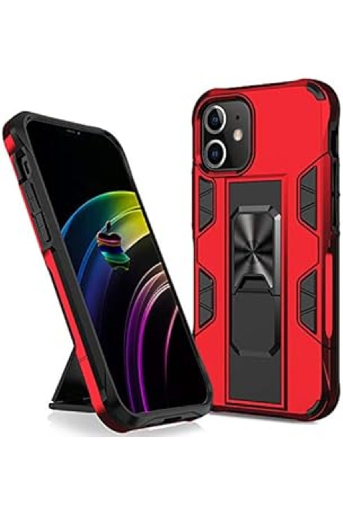 Pazarcan Kny İphone 12 Pro Max Kılıf Standlı Kızaklı Manyetik Volve Kapak Kırmızı