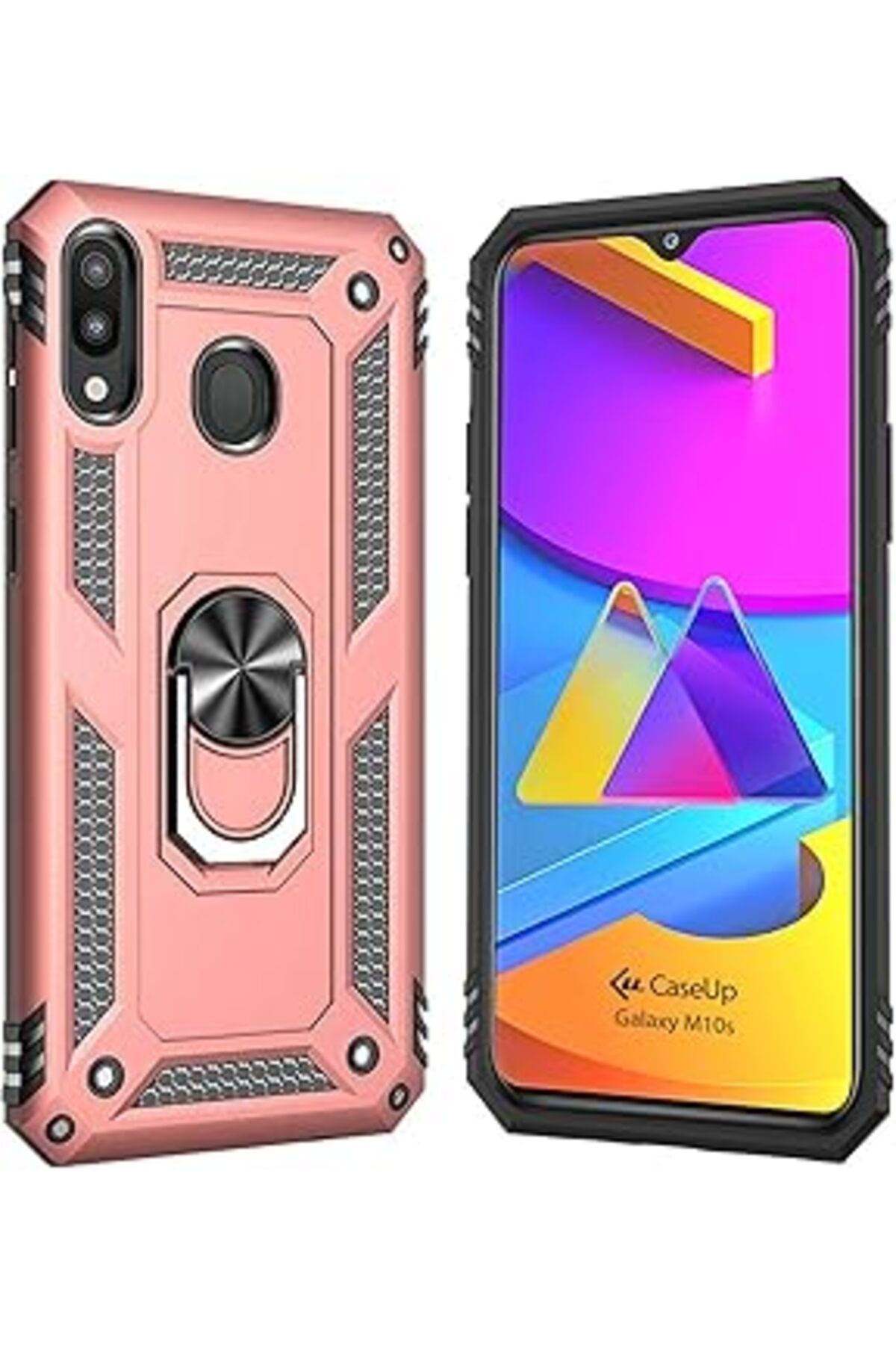 Karachil Caseup Samsung Galaxy M10S, Caseup Magnetic Ring Holder Uyumlu Kılıf Rose Gold