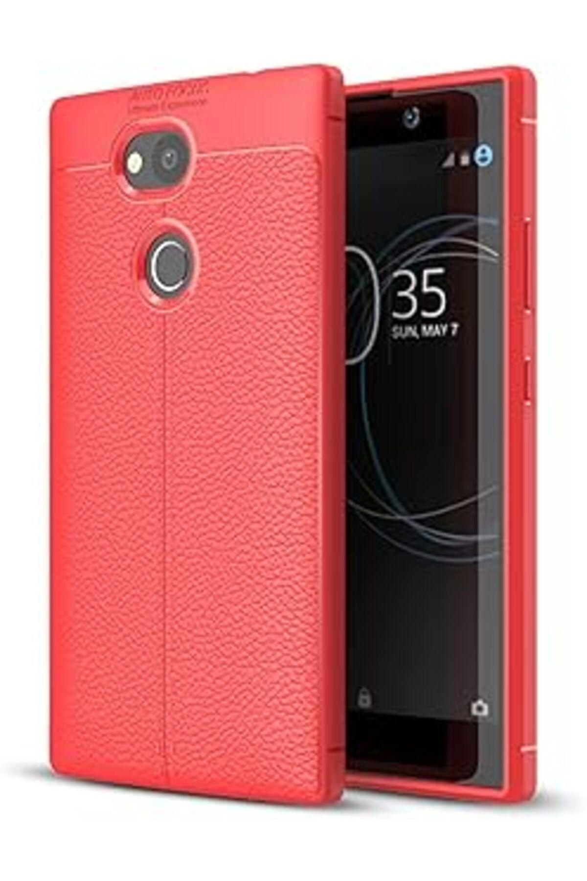 Pazarcan Microsonic Xperia L2 Kılıf Deri Dokulu Silikon Kırmızı