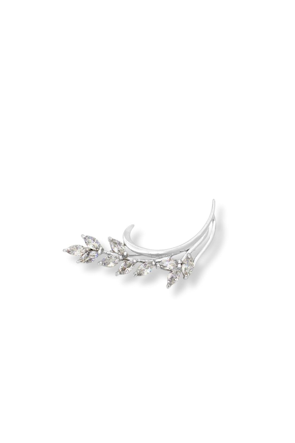 oya silver Baget Işıltılı Gümüş Yaprak Broş – 1.5x4.5 cm