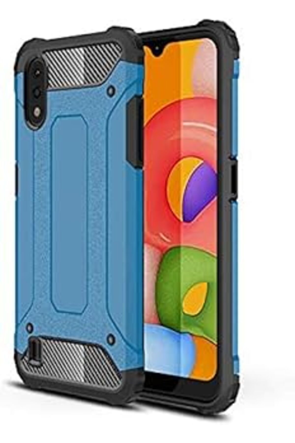 Qedii Kny Samsung Galaxy A01 İçin Kılıf, Çift Katmanlı Armour Case, Mavi