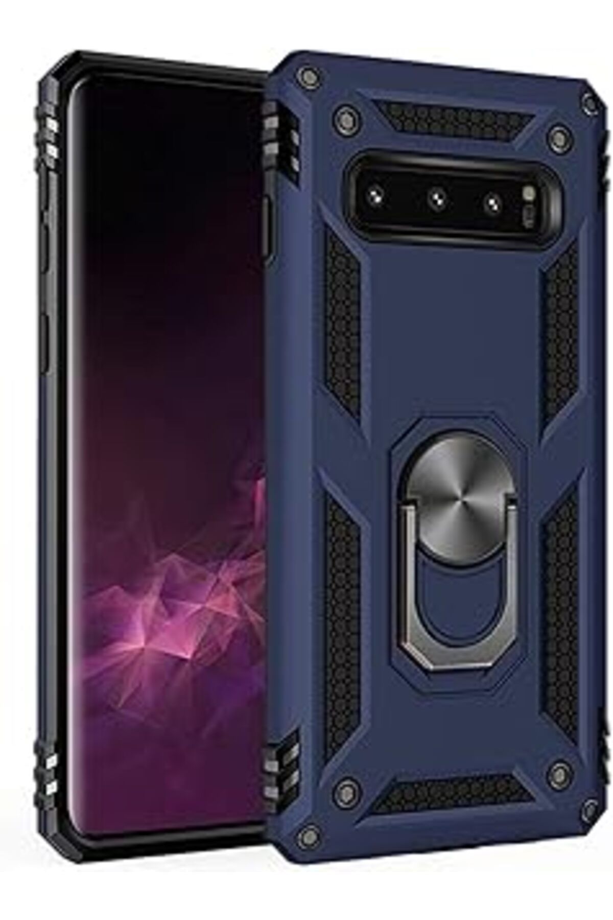 Pazarcan Microsonic Samsung Galaxy S10 Için Kılıf Military Ring Holder Lacivert [galaxy S10 Ile Uyumlu Kılıf