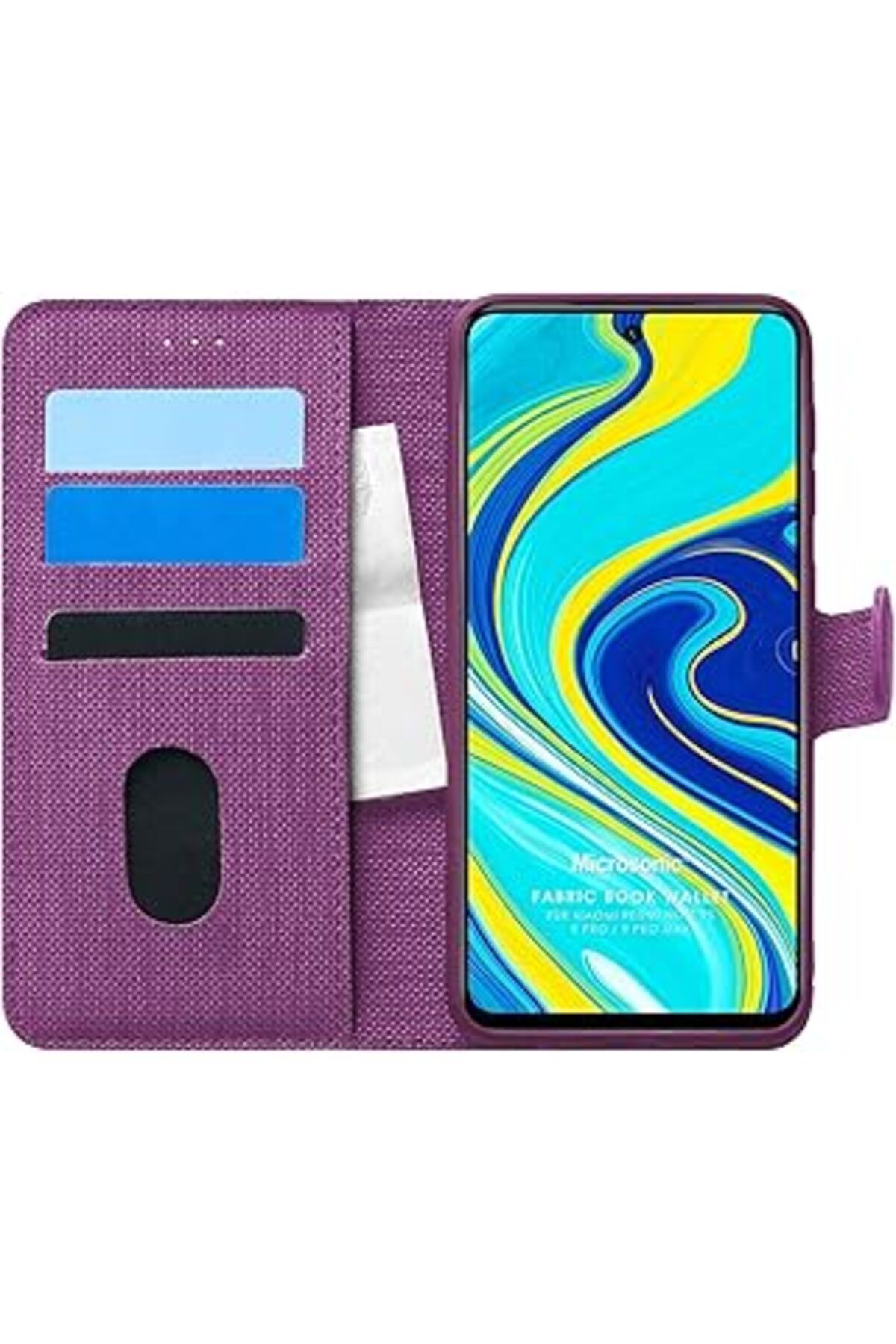 Qedii Microsonic Redmi Note 9 Pro Max Kılıf Fabric Book Wallet Mor [Redmi Note 9 Pro Max Ile Uyumlu Kılıf