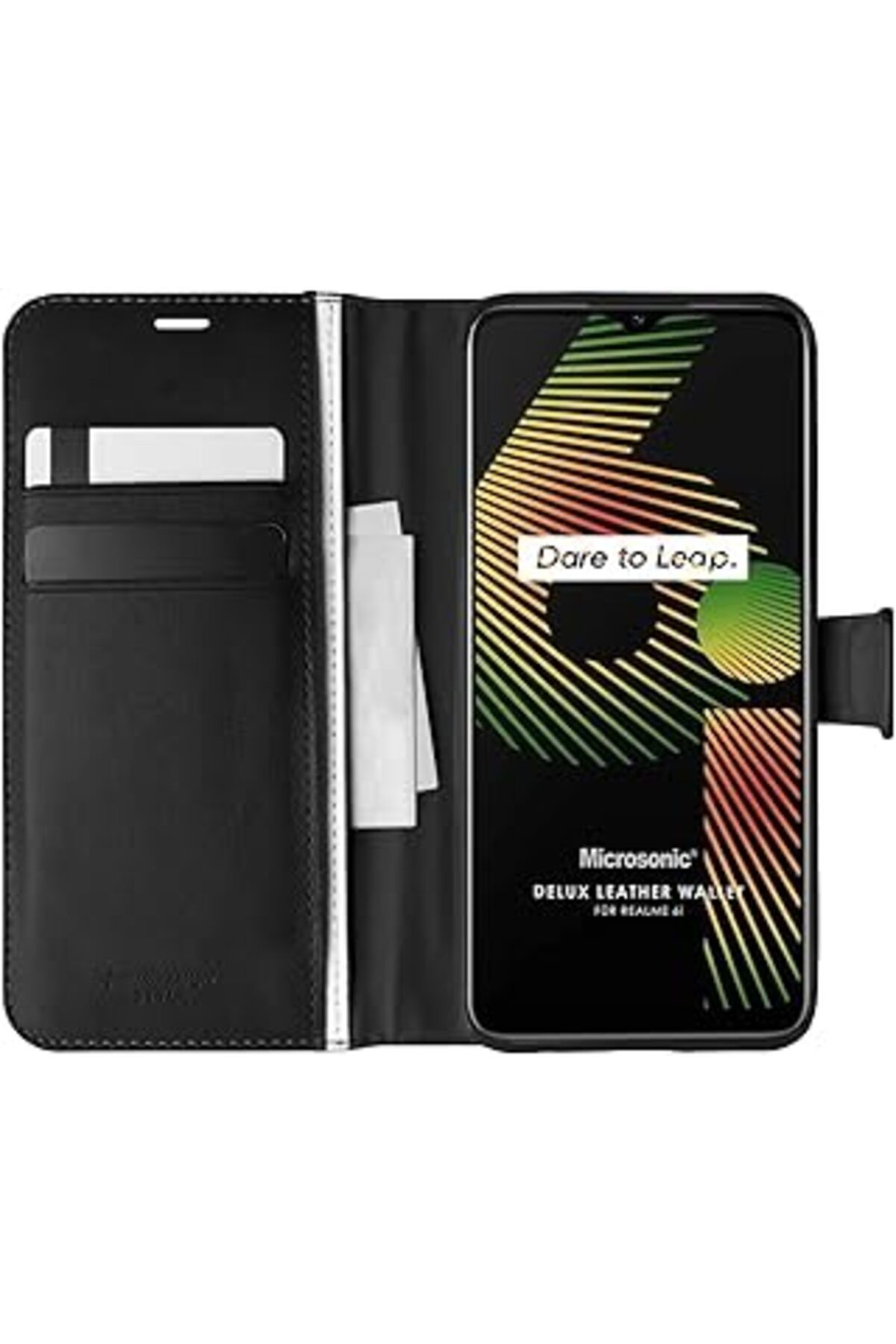 Qedii Microsonic Realme 6I Kılıf Delux Leather Wallet Siyah [Realme 6I Ile Uyumlu Kılıf - Siyah]