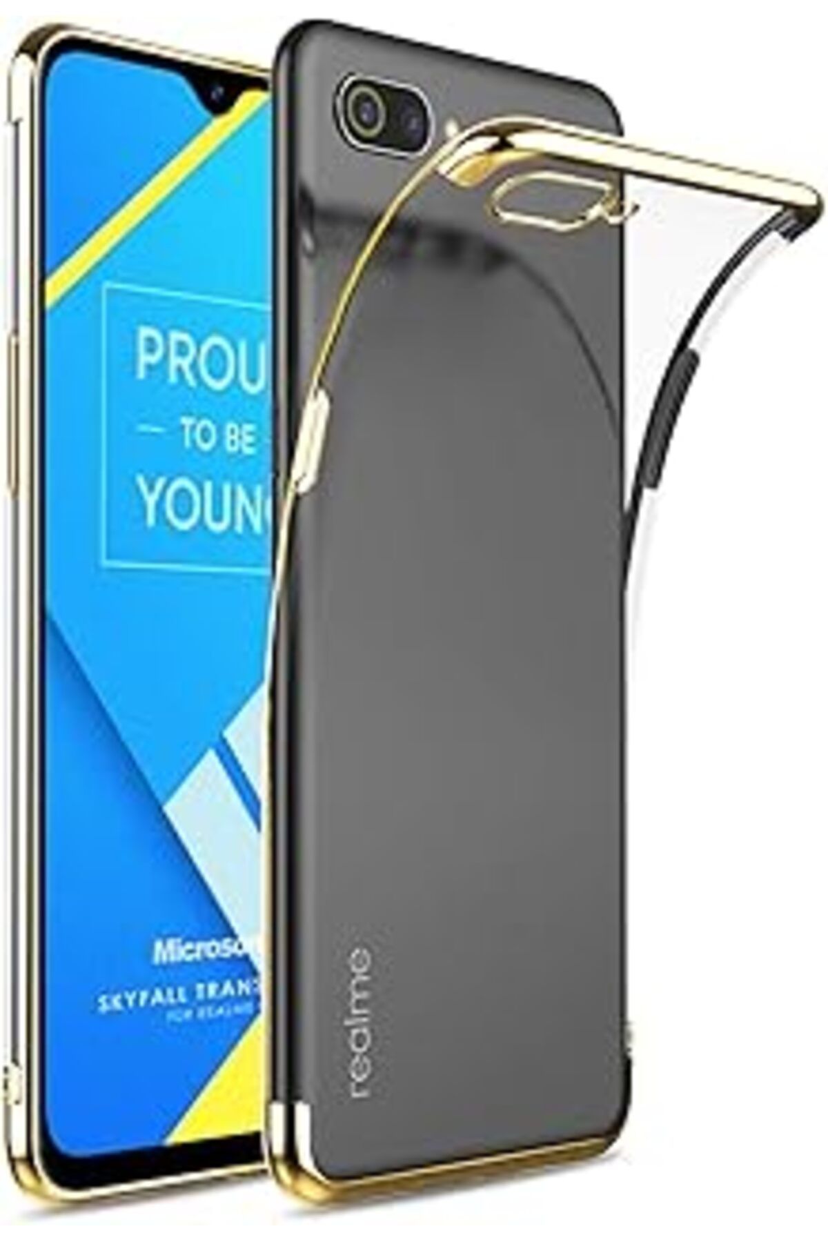 Pazarcan Microsonic Realme C2 Kılıf Skyfall Transparent Clear Gold