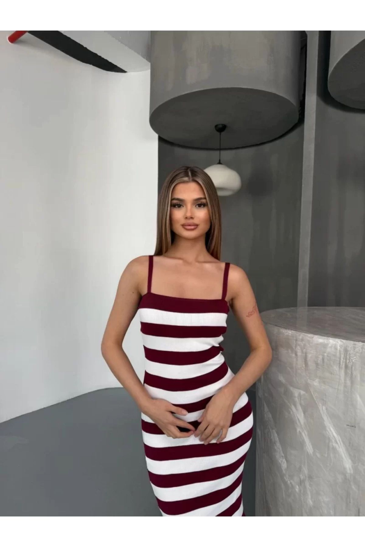 ruum fashions Cizgili Triko Askılı Elbise