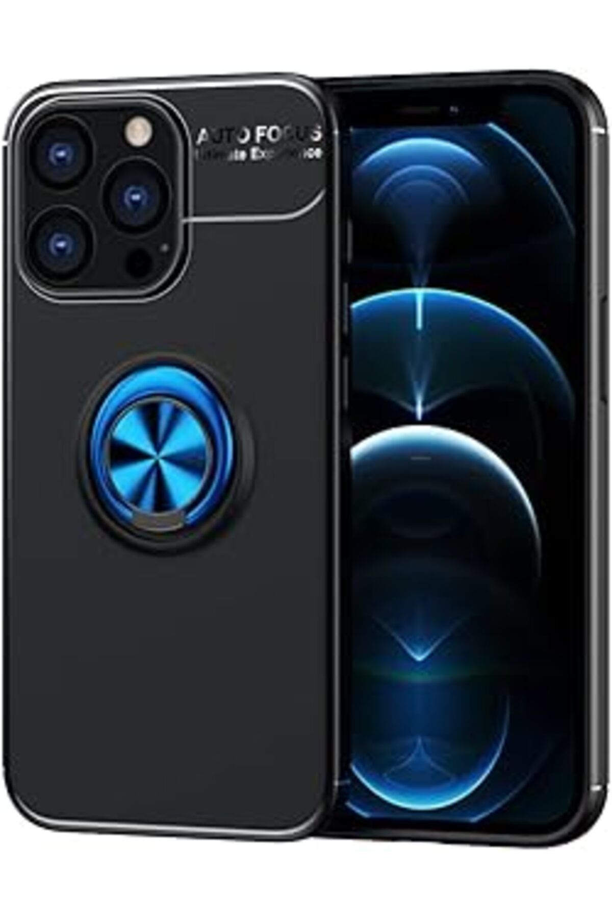 Karachil Kny Apple İphone 13 Pro Max Kılıf Yüzüklü Manyetik Ravel Silikon Mavi