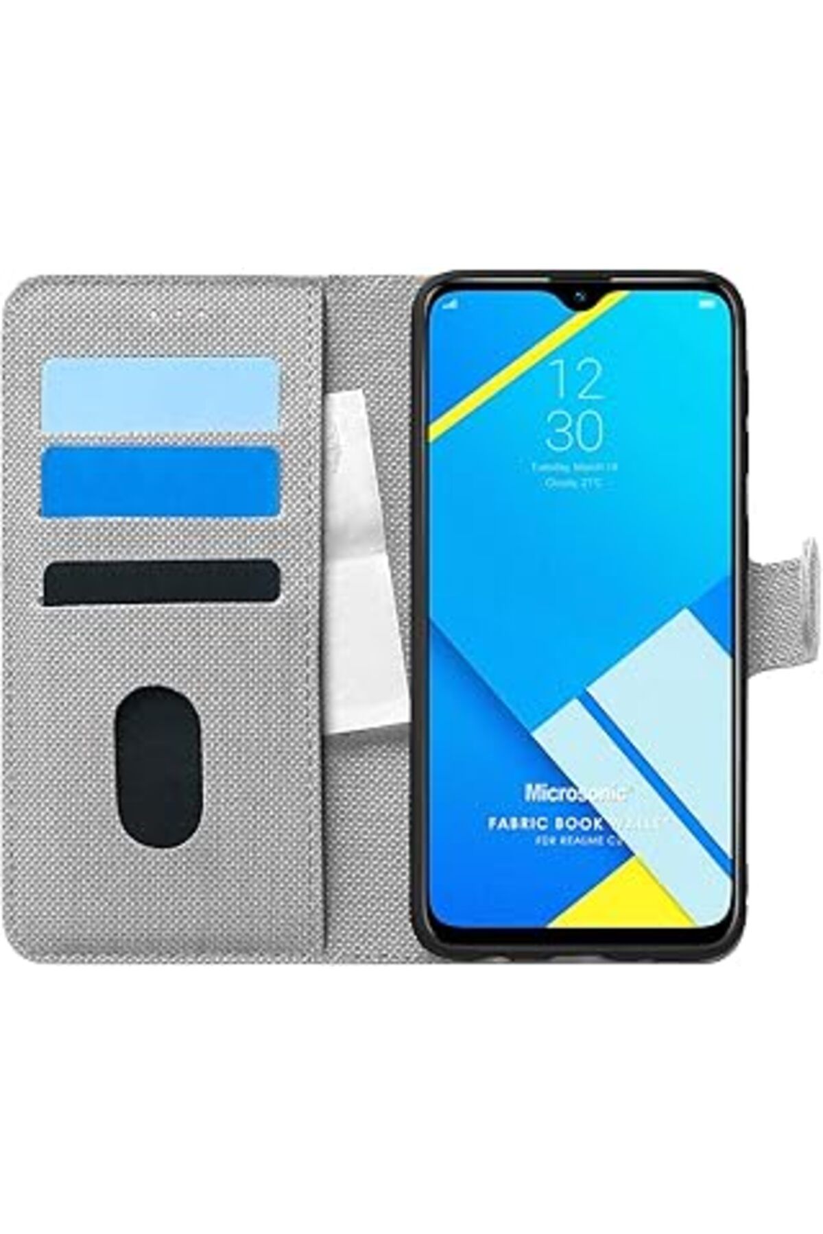 Karachil Microsonic Realme C2 Için Kılıf Fabric Book Wallet Gri [Realme C2 Ile Uyumlu Kılıf - Gri]