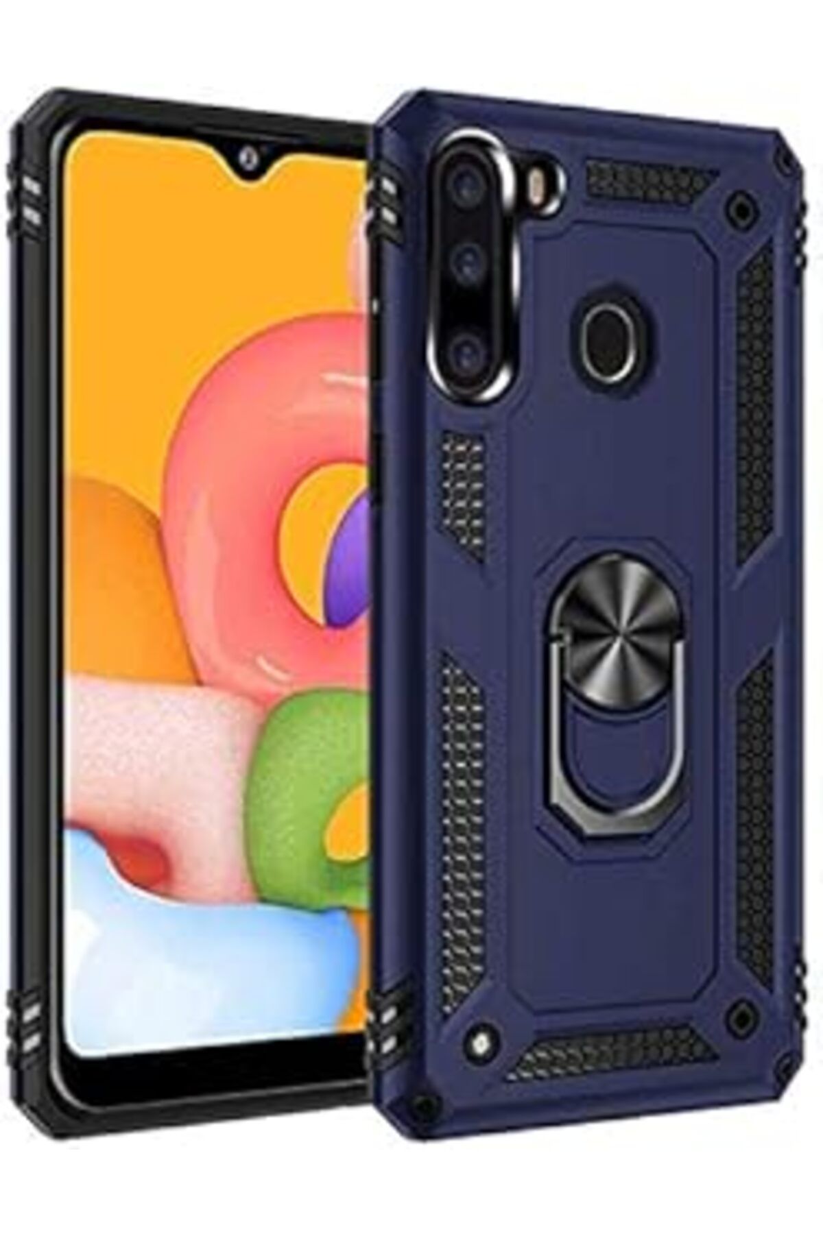 Pazarcan Galaxy S10 Lite İle Uyumlu Kılıf Shockproof Standlı Yüzük Tutuculu Mega Case Lacivert