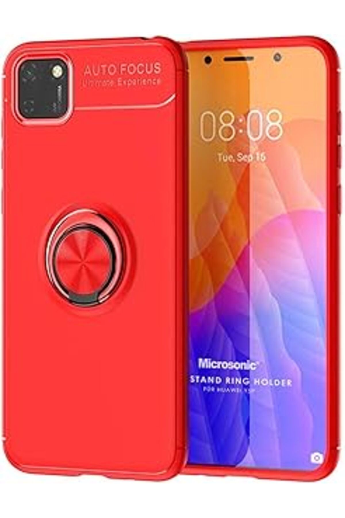 Pazarcan Microsonic Huawei Y5P Kılıf Kickstand Ring Kırmızı [Y5P Ile Uyumlu Kılıf - Kırmızı]