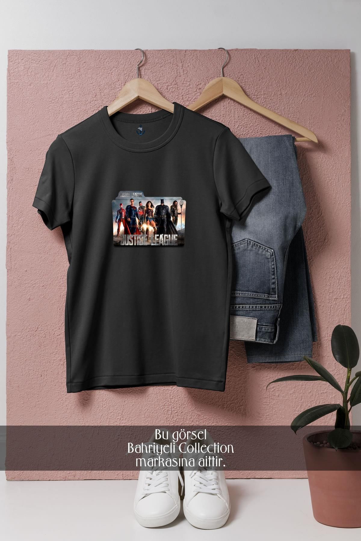 Bahriyeli Collection Oversize Justice League Klasör Tasarımlı Unisex T-Shirt