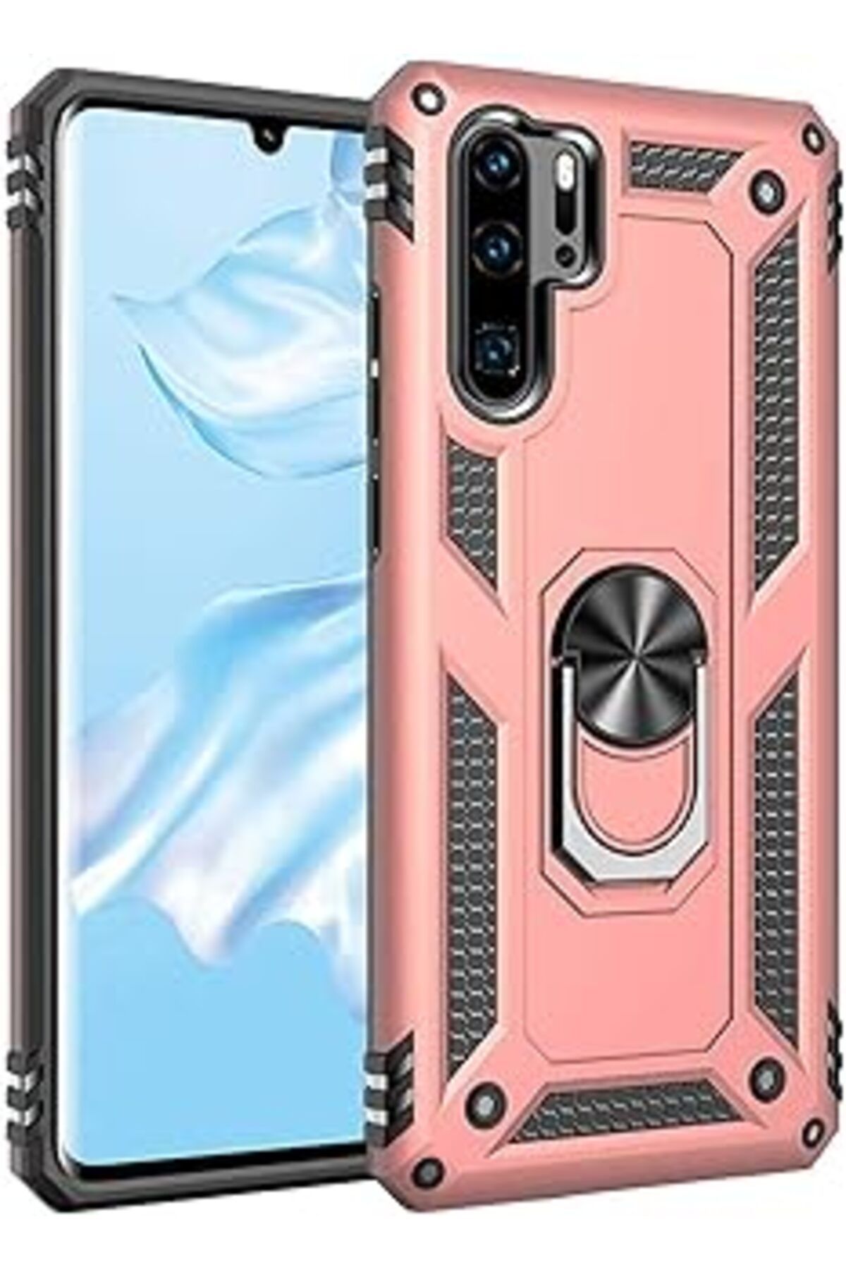 Pazarcan Microsonic Huawei P30 Pro Için Kılıf Military Ring Holder Rose Gold [P30 Pro Ile Uyumlu Kılıf - Ros