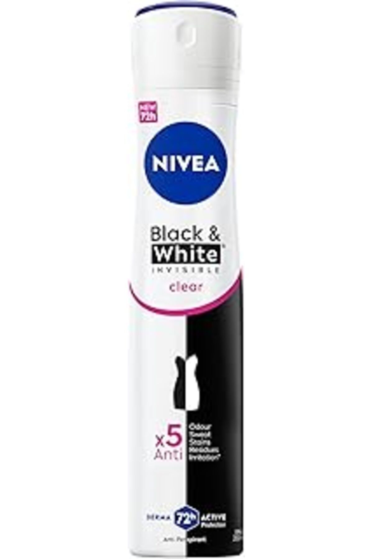 Qedii Kadın Sprey Deodorant Black&White Invisible Clear 200 Ml, 72 Saat Anti-Perspirant Koruma, Ekonomik