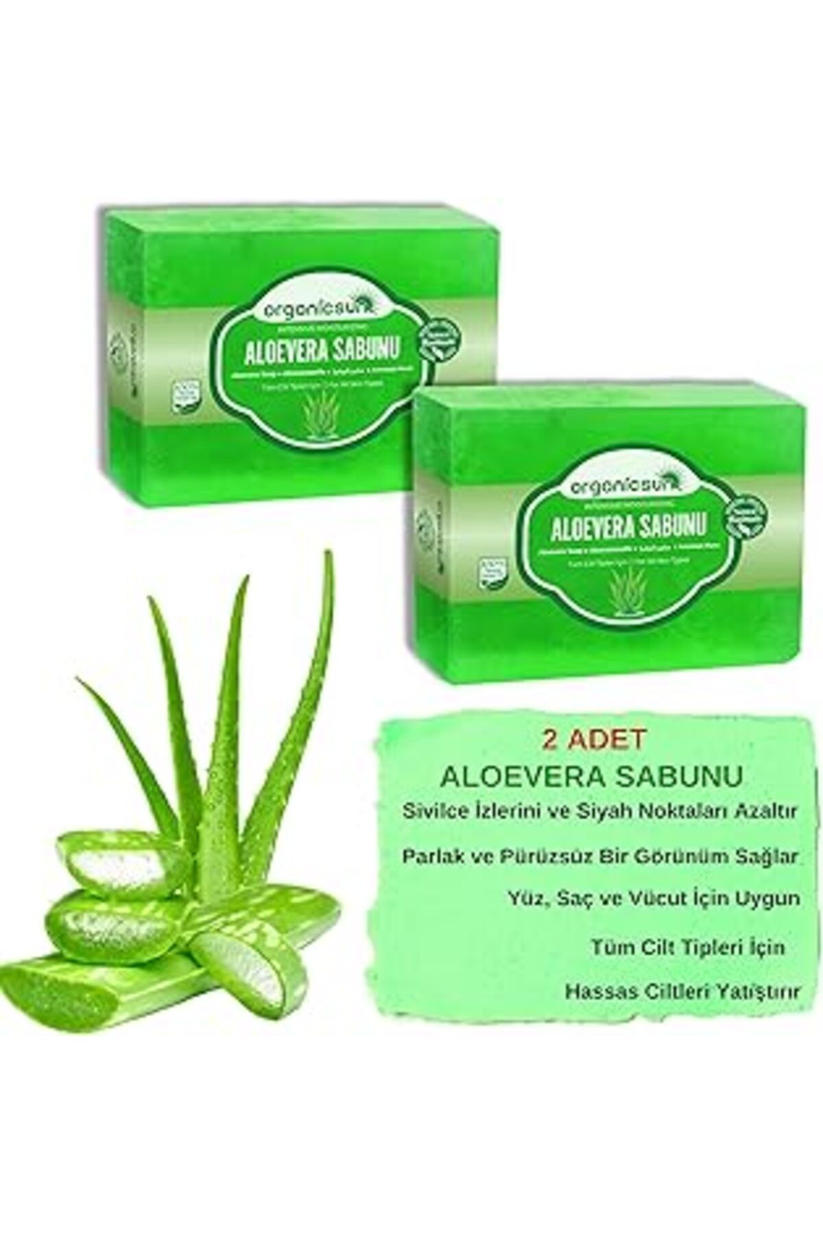 Karachil Organicsun Doğal Aloe Vera Sabunu 140 Gr X 2 Adet Tüm Cilt Tipleri İçin Yatıştırıcı Ve Canlandırıcı