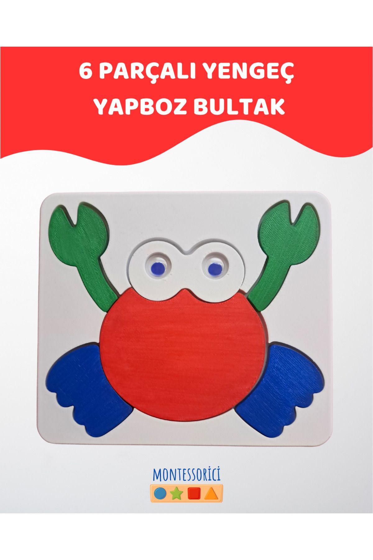 Montessori Yengeç Puzzle Bultak – 6 Parça Renkli Montessori Eğitici Yapboz, 2+ Yaş)