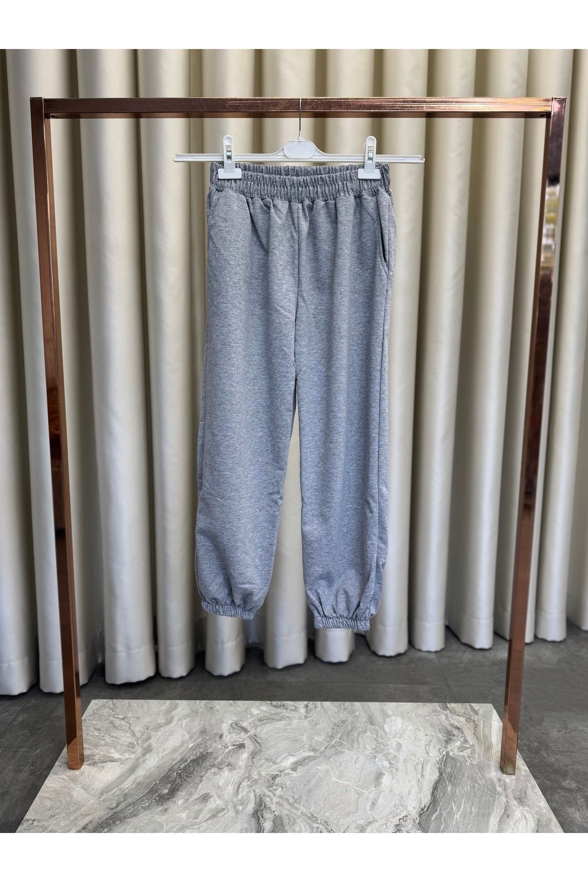 PELTEX Kadın Gri 2 İplik Beli Paçası Lastikli Eşofman Altı (BOY 90CM)