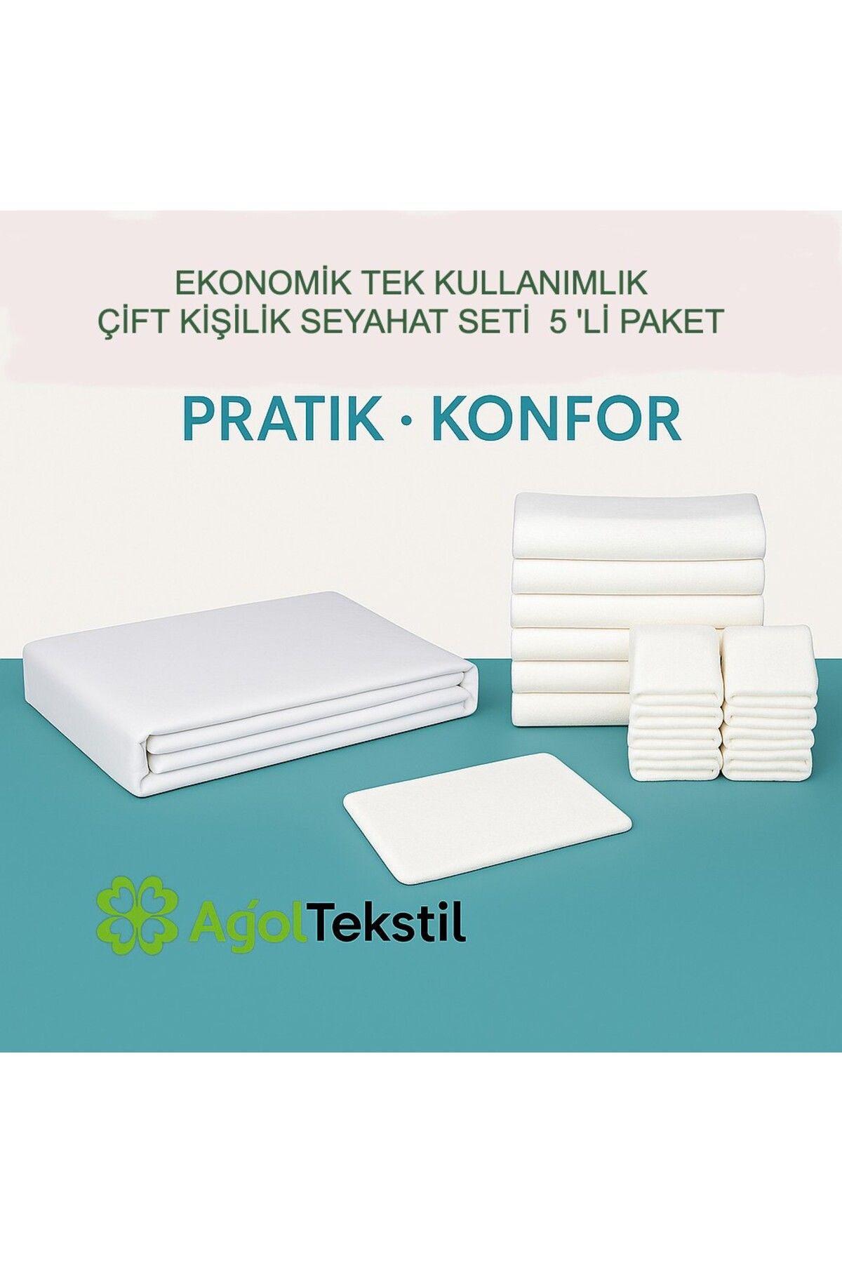 ağol tekstil 5’li Seyahat Seti – Tek Kullanımlık Çift Kişilik Nevresim + Havlu Takımı | Tatil & Refakat Paketi