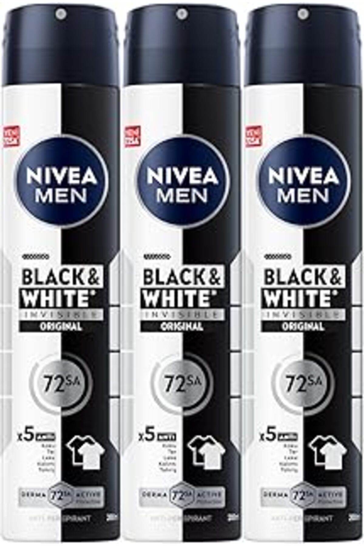 Karachil Men Erkek Sprey Deodorant Black&White Invisible Original 200Ml, 72 Saat Anti-Perspirant, X3 Adet, A