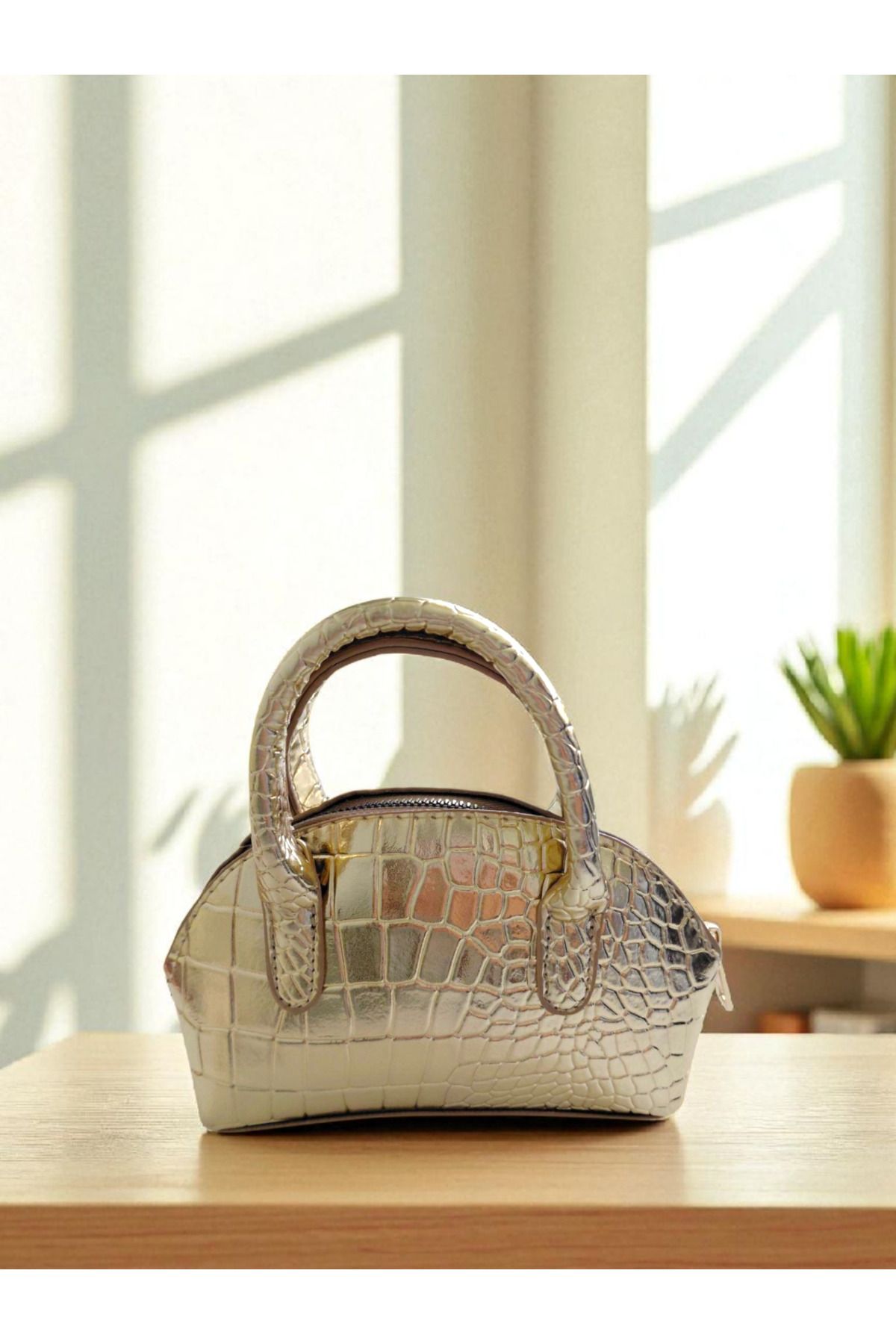 TUBAG SHOP DERİ KROKO DESENLİ MİNİ KADIN EL VE OMUZ ÇANTASI