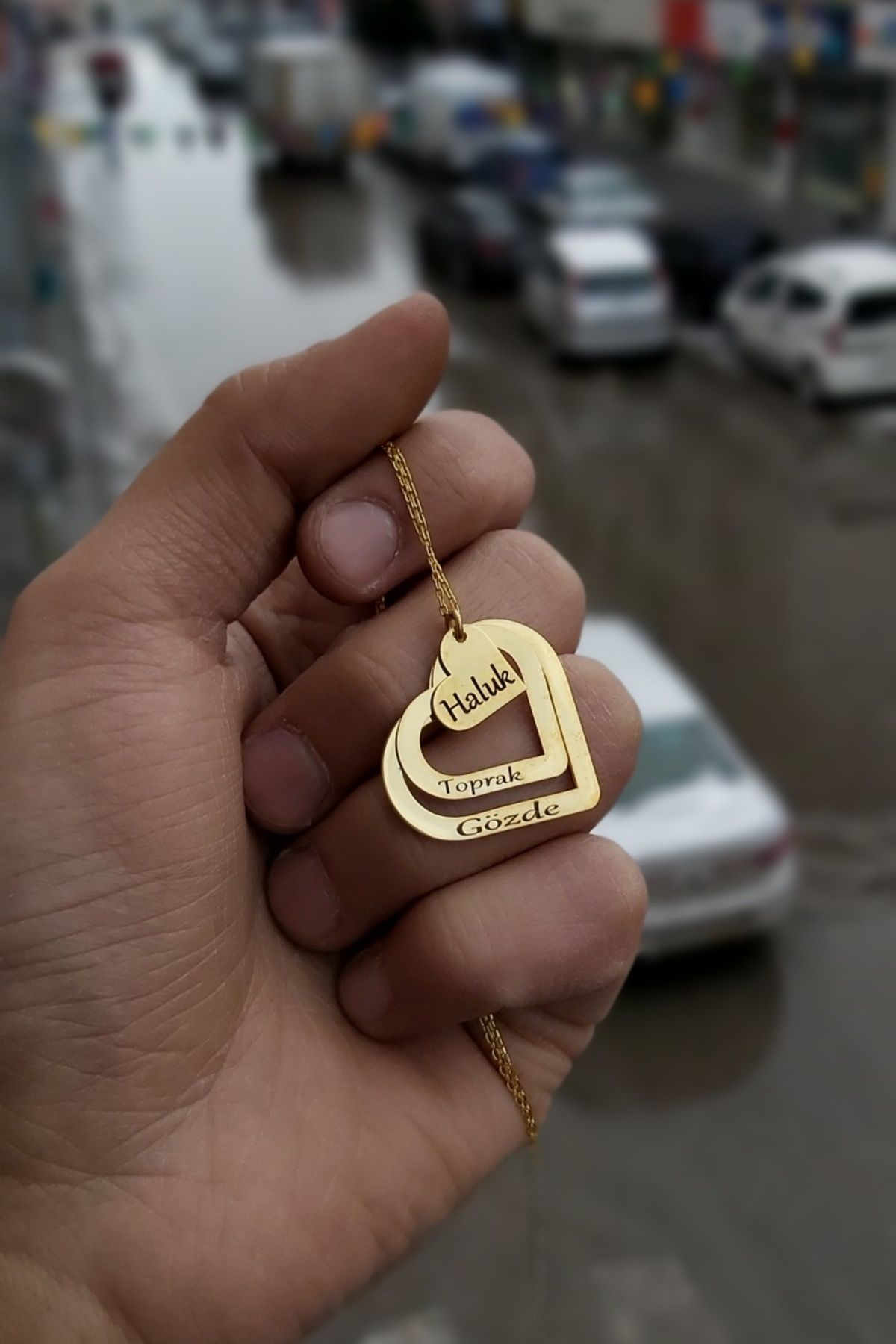 ÖZGÜR TAKI 925 Ayar Gümüş 24 Ayar Altın Kaplama 3 Kalpli Kolye