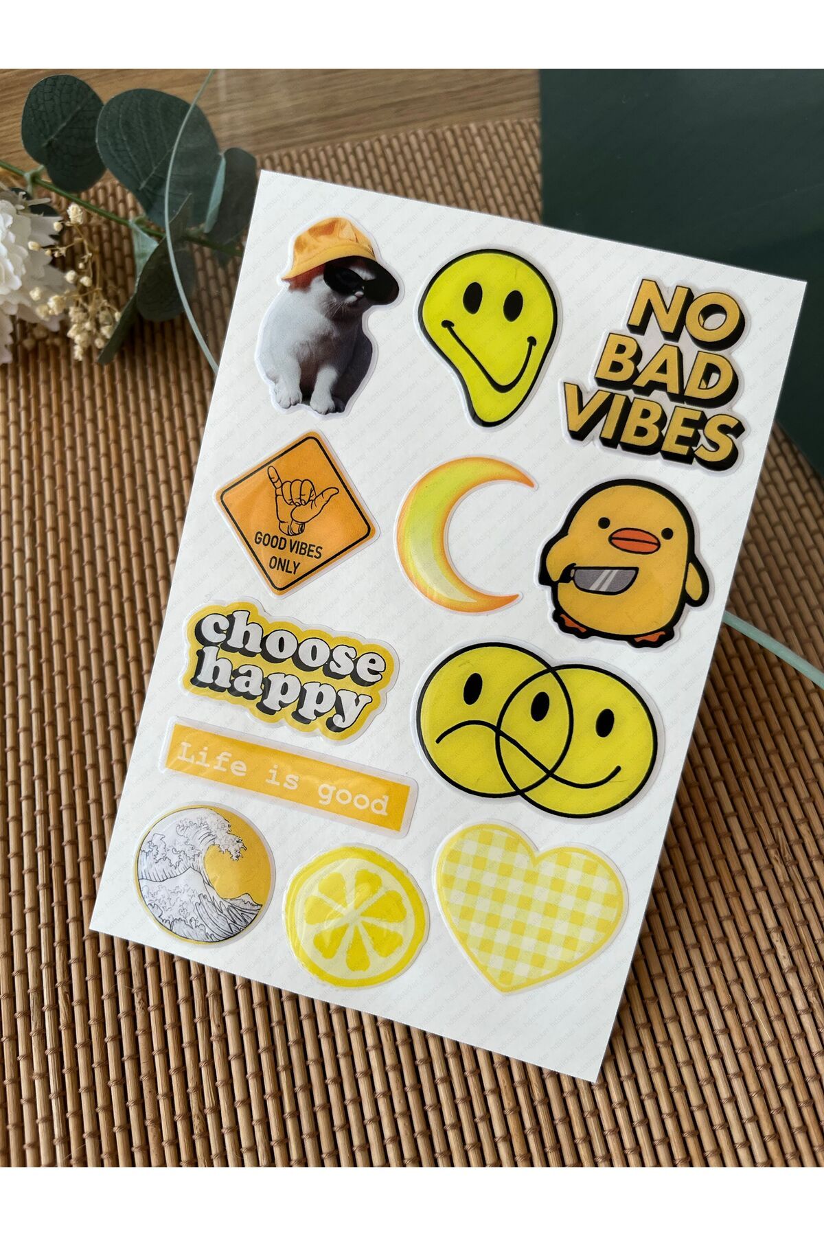 hdsticker Sarı Premium 3D Görünümlü Göz Alıcı Parlak Kabartmalı Sticker Seti - Telefon Kılıfı Süsü, Etiket