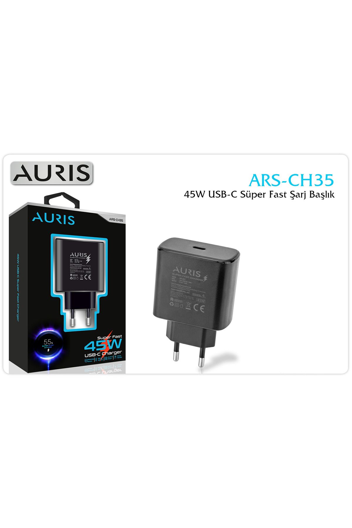 Auris CH35 S.Fast Kafa 45 W – Süper Hızlı USB‑C Adaptör