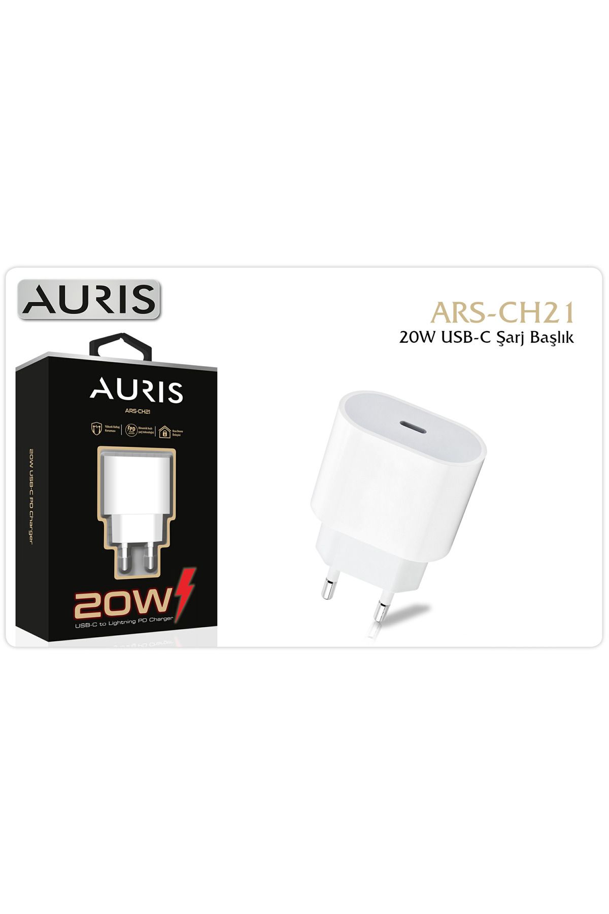 Auris CH21 USB-C Kafa 20W – Beyaz USB-C Şarj Başlığı
