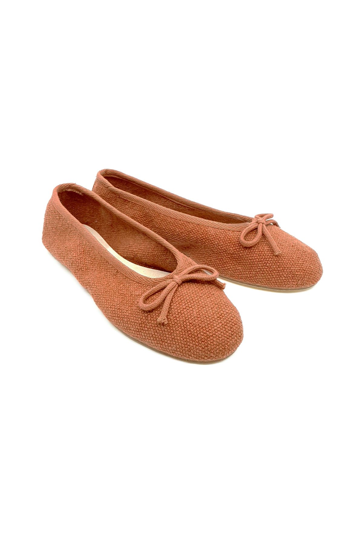 Happy Ballerinas Tarçın Rengi Keten Kumaş Barefoot Babet Ayakkabı