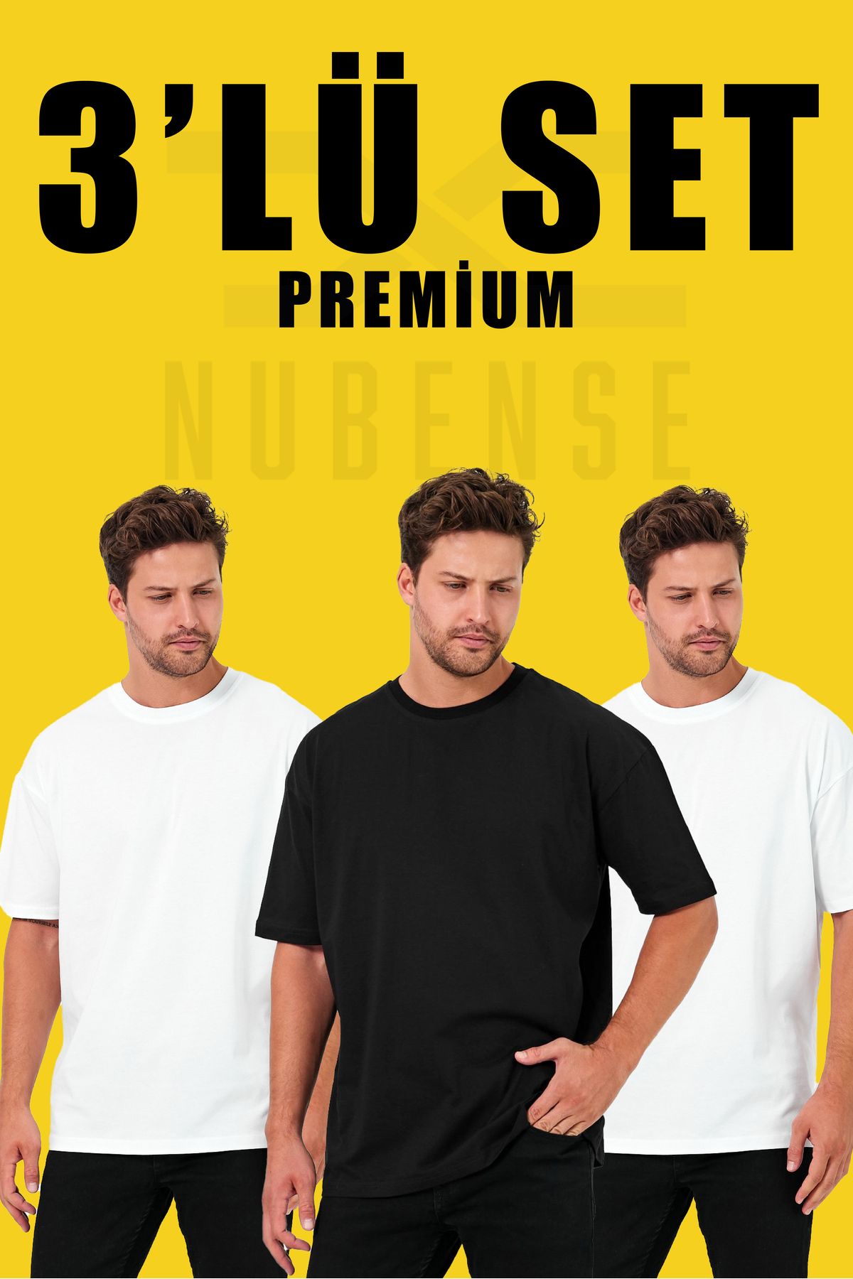 Uniquetex NUBENSE / Oversize Unisex Sade Pamuklu Simit Yaka T-shirt (Set Tişört -2)