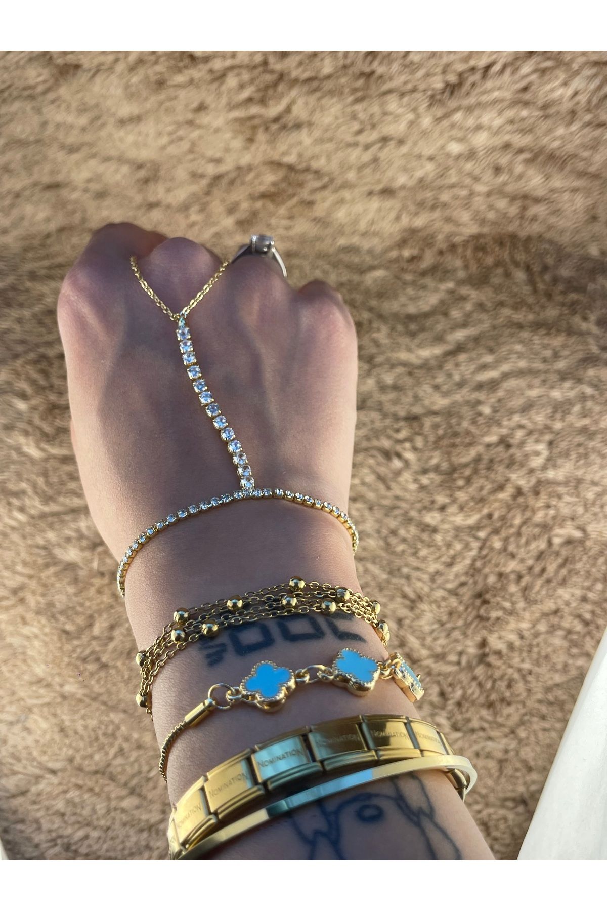 Butik Zirkon Taşlı Kadın Şahmeran Bileklik / ÇELİK / Gold Renk