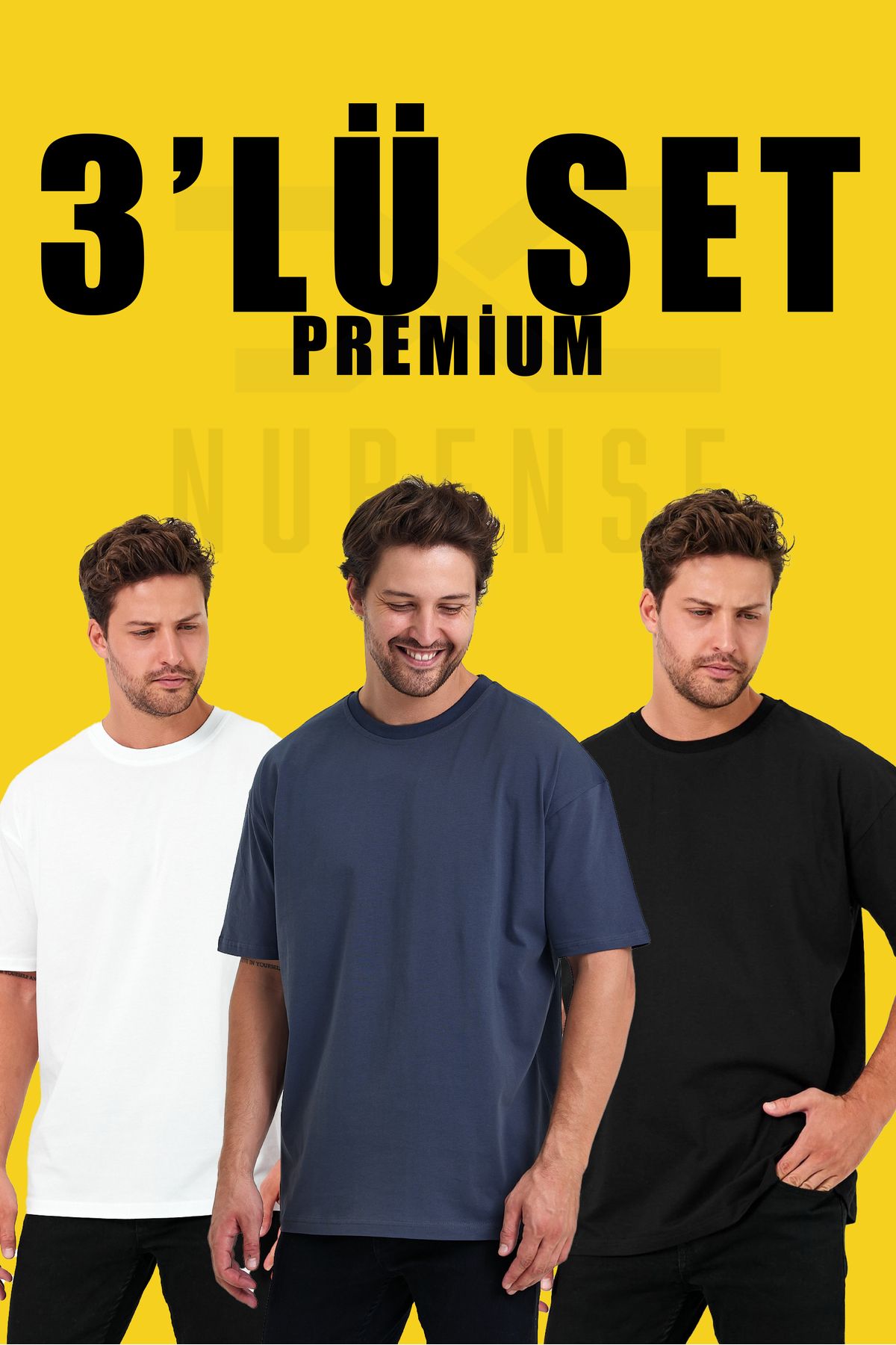 Uniquetex NUBENSE / Oversize Unisex Sade Pamuklu Simit Yaka T-shirt (Set Tişört -4)