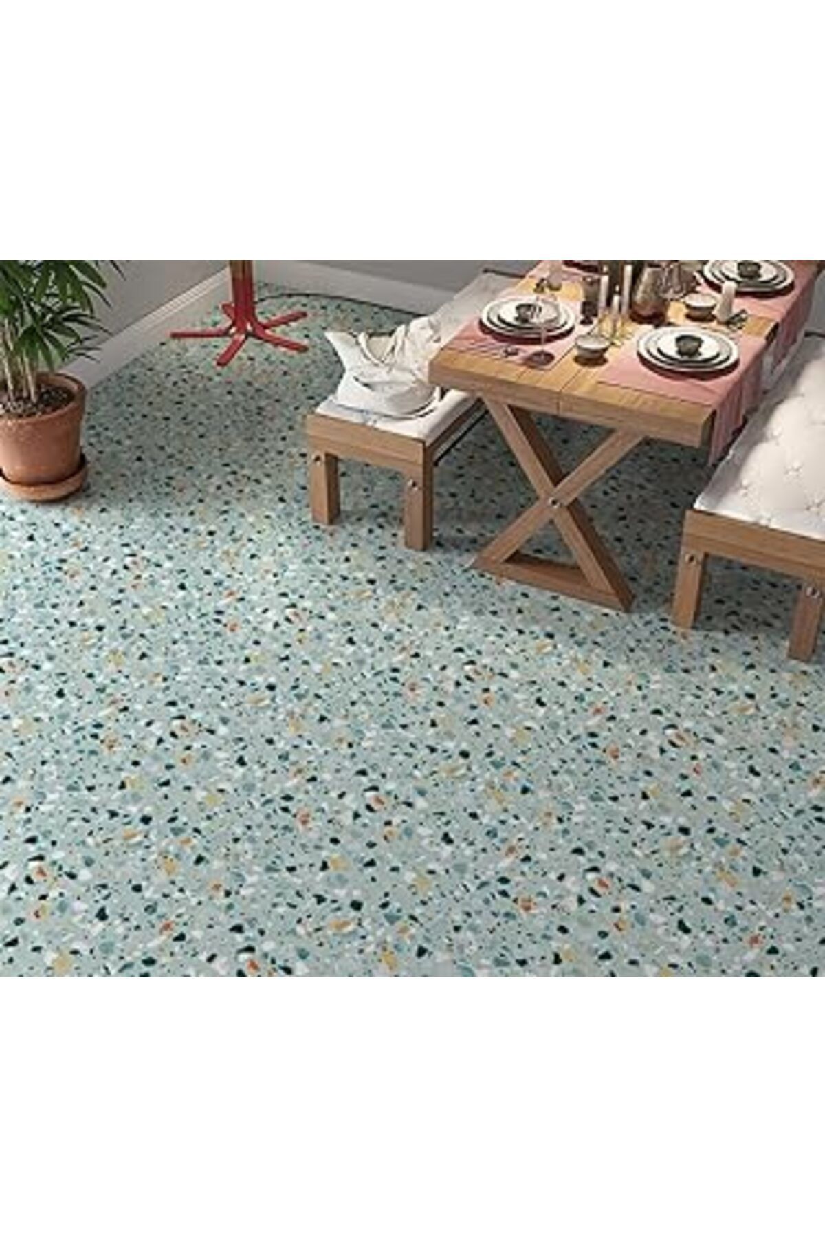 Mu Art Ahşap Stickerart Yer Kaplama Zemin Kaplama Folyosu 65X130 Cm Terrazzo Floor Color