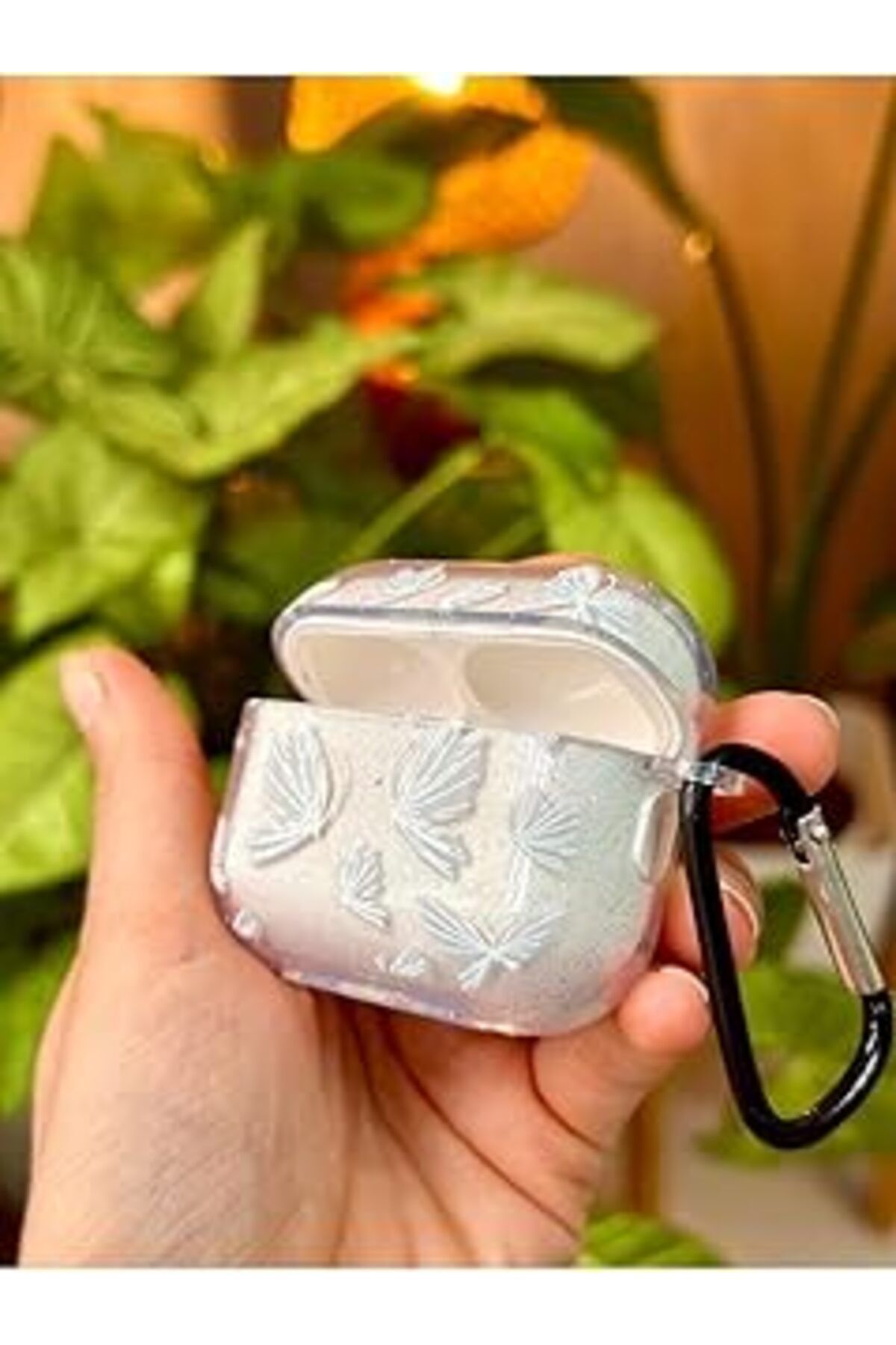 NETWORK ART Airpods Pro - Airpods Pro2 Ile Uyumlu Kelebekli Simli Kalın Şeffaf Silikon Kılıf - Beyaz