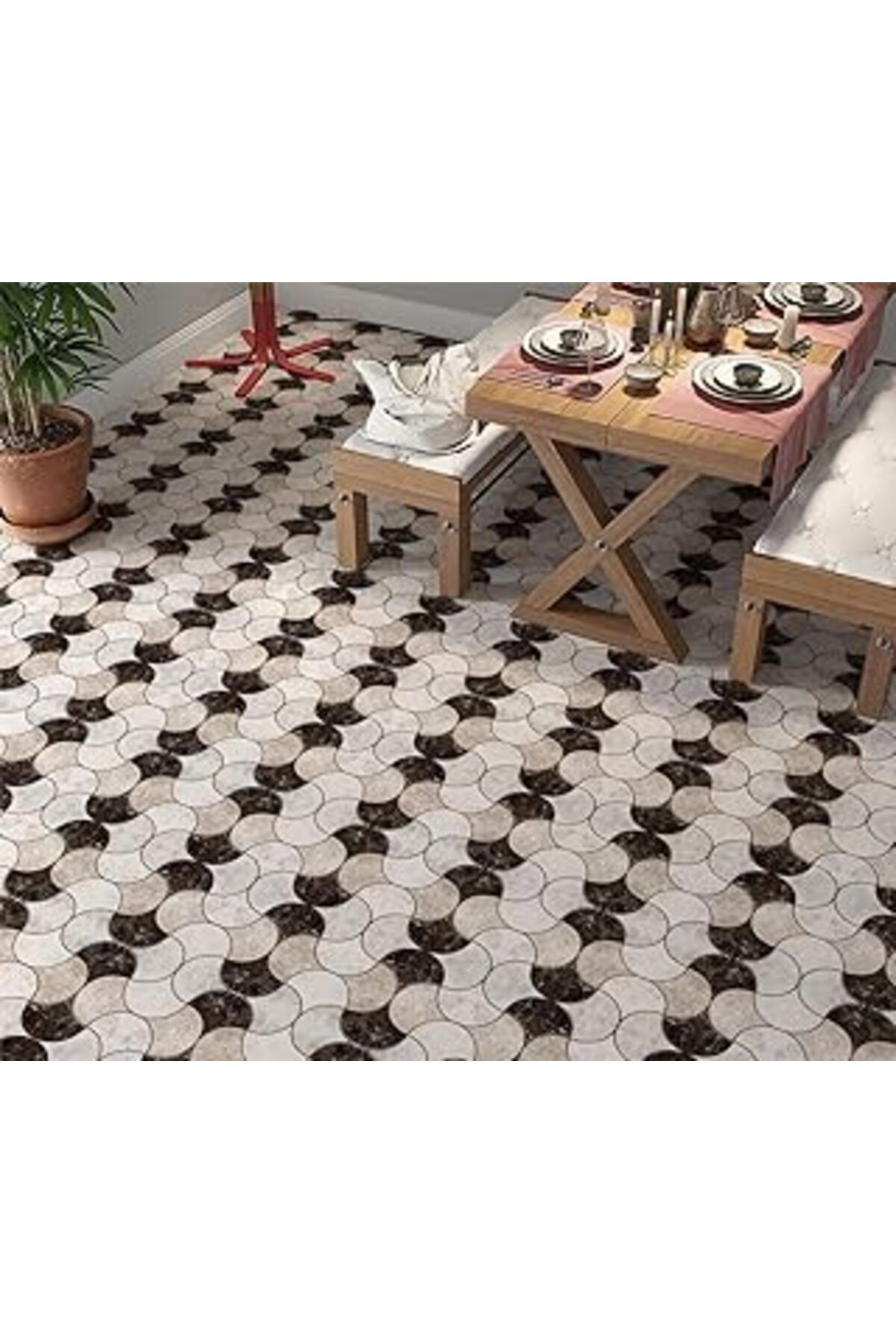 Karachil Stickerart Yer Kaplama Zemin Kaplama Folyosu 65X130 Cm Geometry Floor Tile