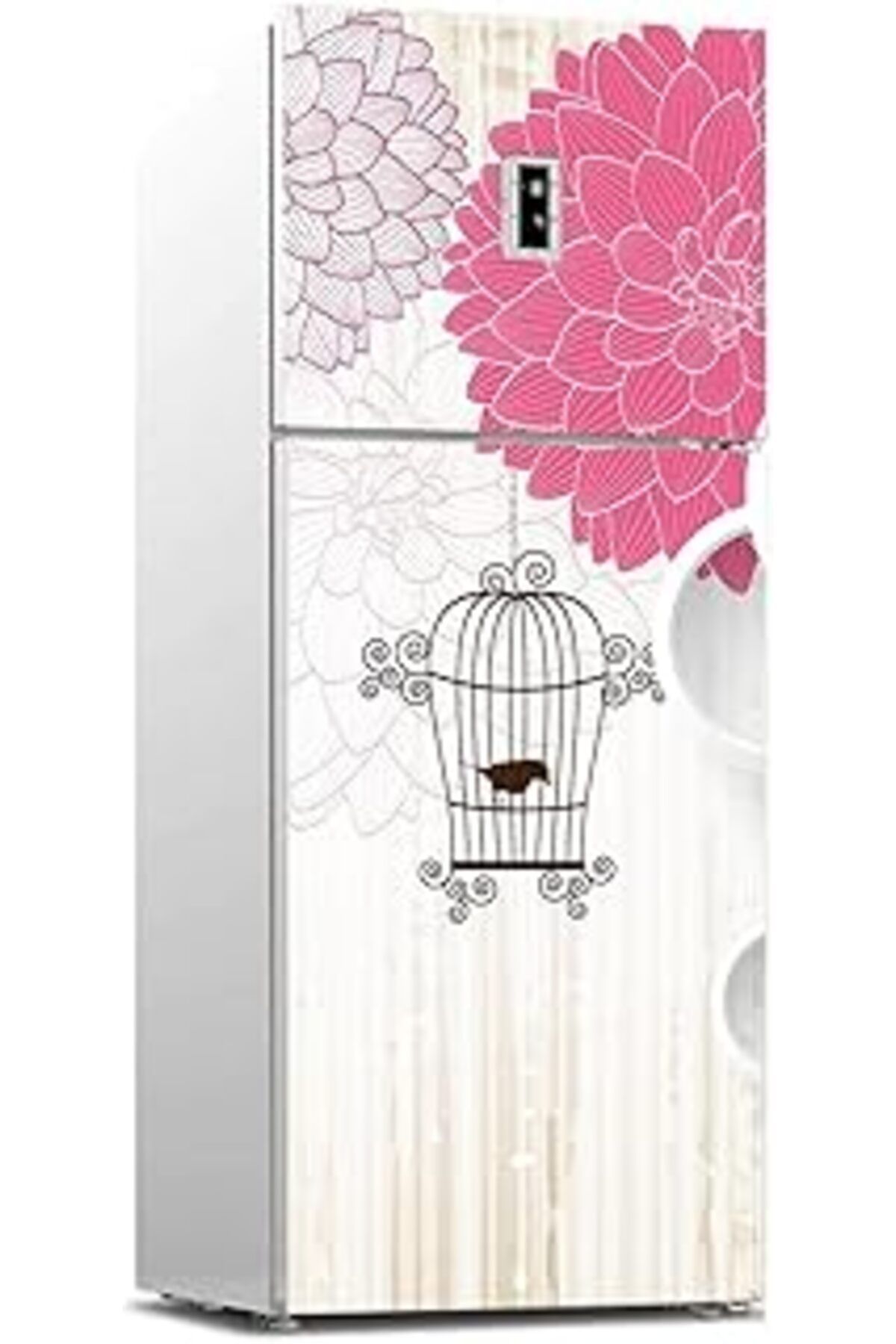 Karachil Buzdolabı Sticker Kaplama Dolap Kaplama Etiketi Bahar Çiçek Kuş