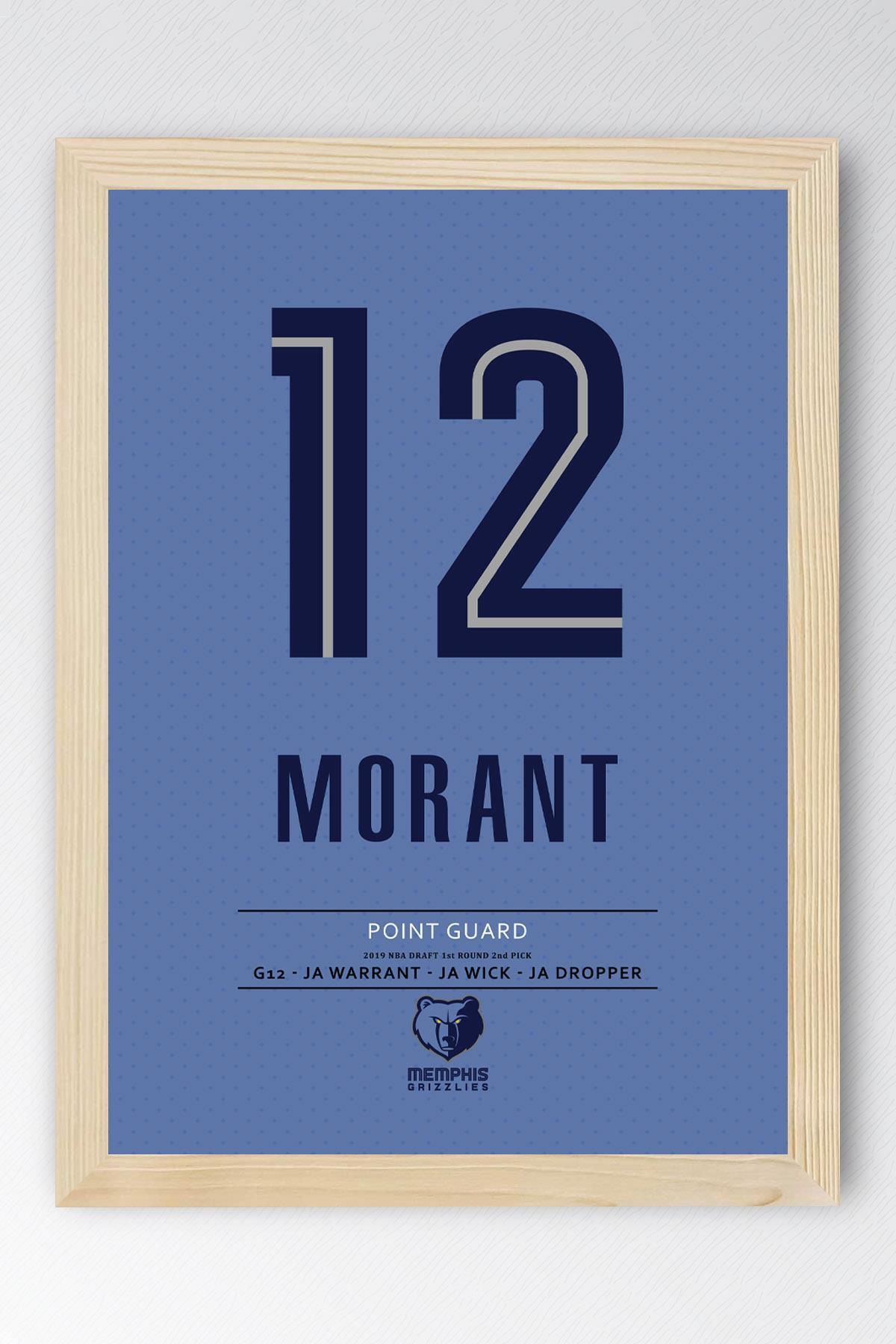 Saturn Ja Morant Forma Çerçeveli Tablo - NBA Memphis Grizzlies Jersey