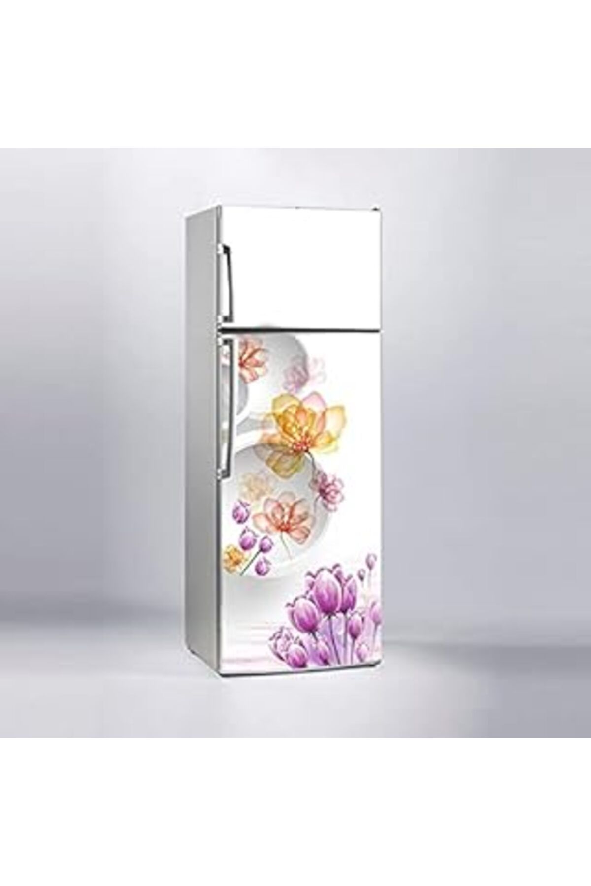 Karachil Buzdolabı Sticker Kaplama Dolap Kaplama Etiketi 3D Beyaz Daire Çiçek