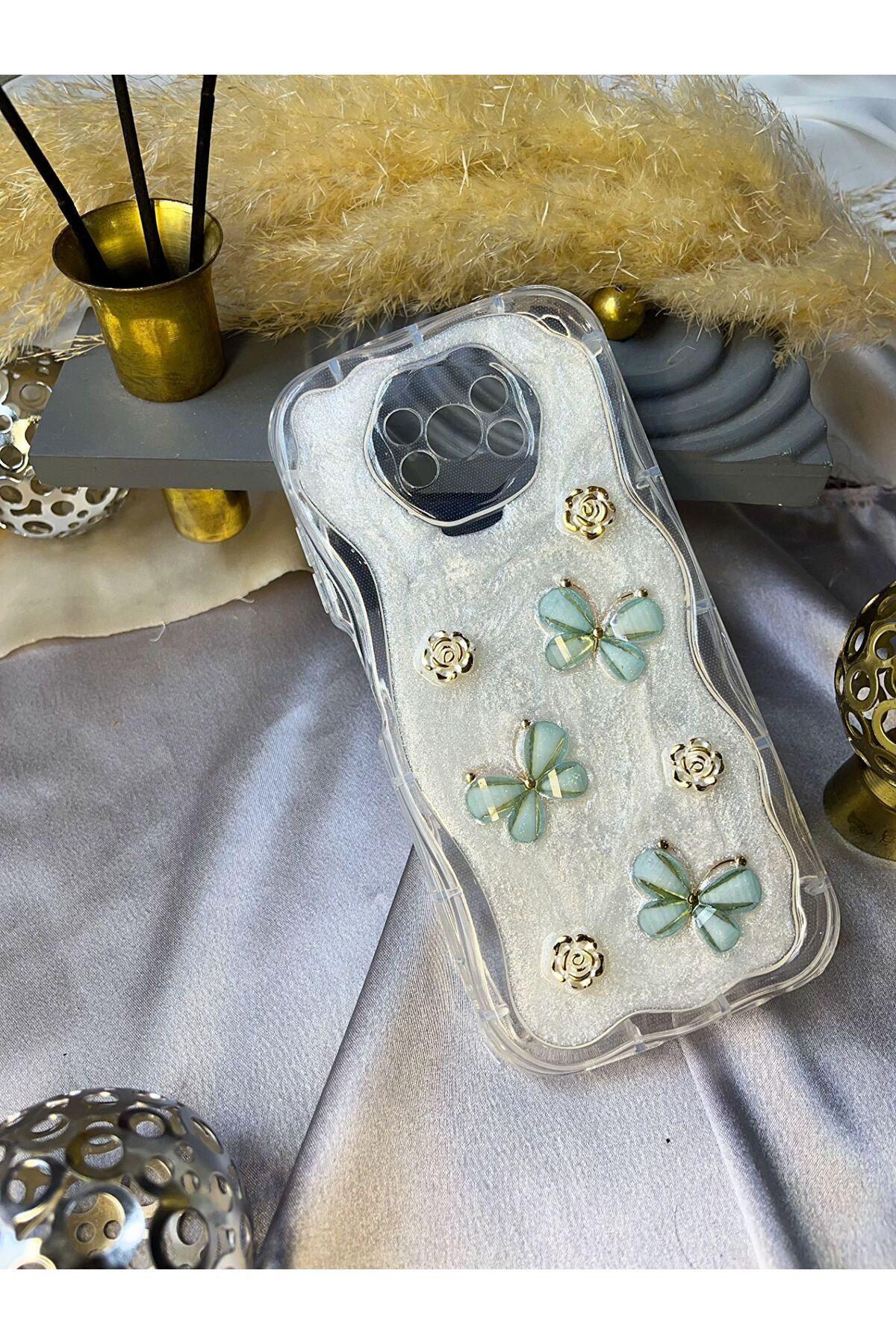 Rivor Xiaomi Poco X3 & Poco X3 Pro Uyumlu Kılıf Kamera Korumalı Kelebek Ve Çiçek Kabartmalı Desenli Kapak