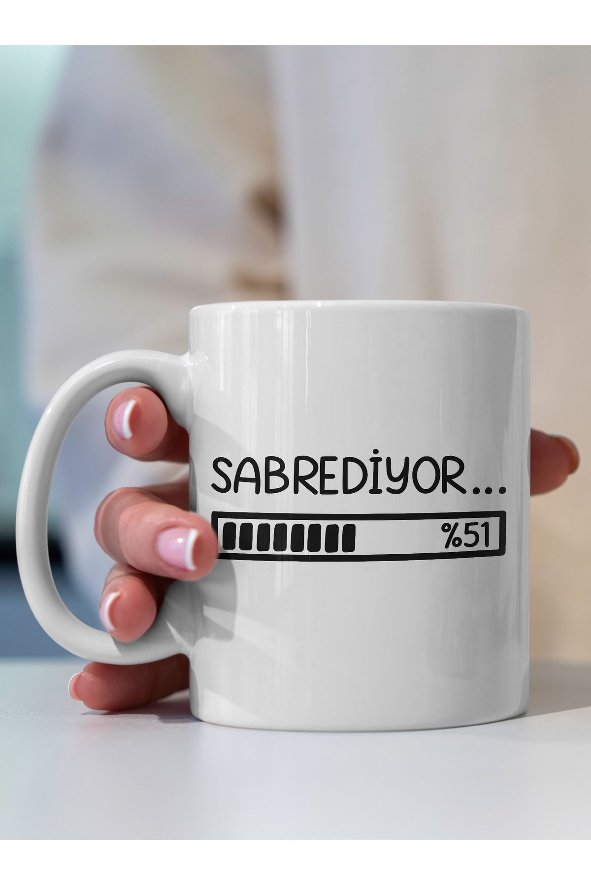 Ayabak Kupa Bardak - Sabrediyor Yazılı Desenli Kupa Bardak - Hediyelik Kupa Bardak