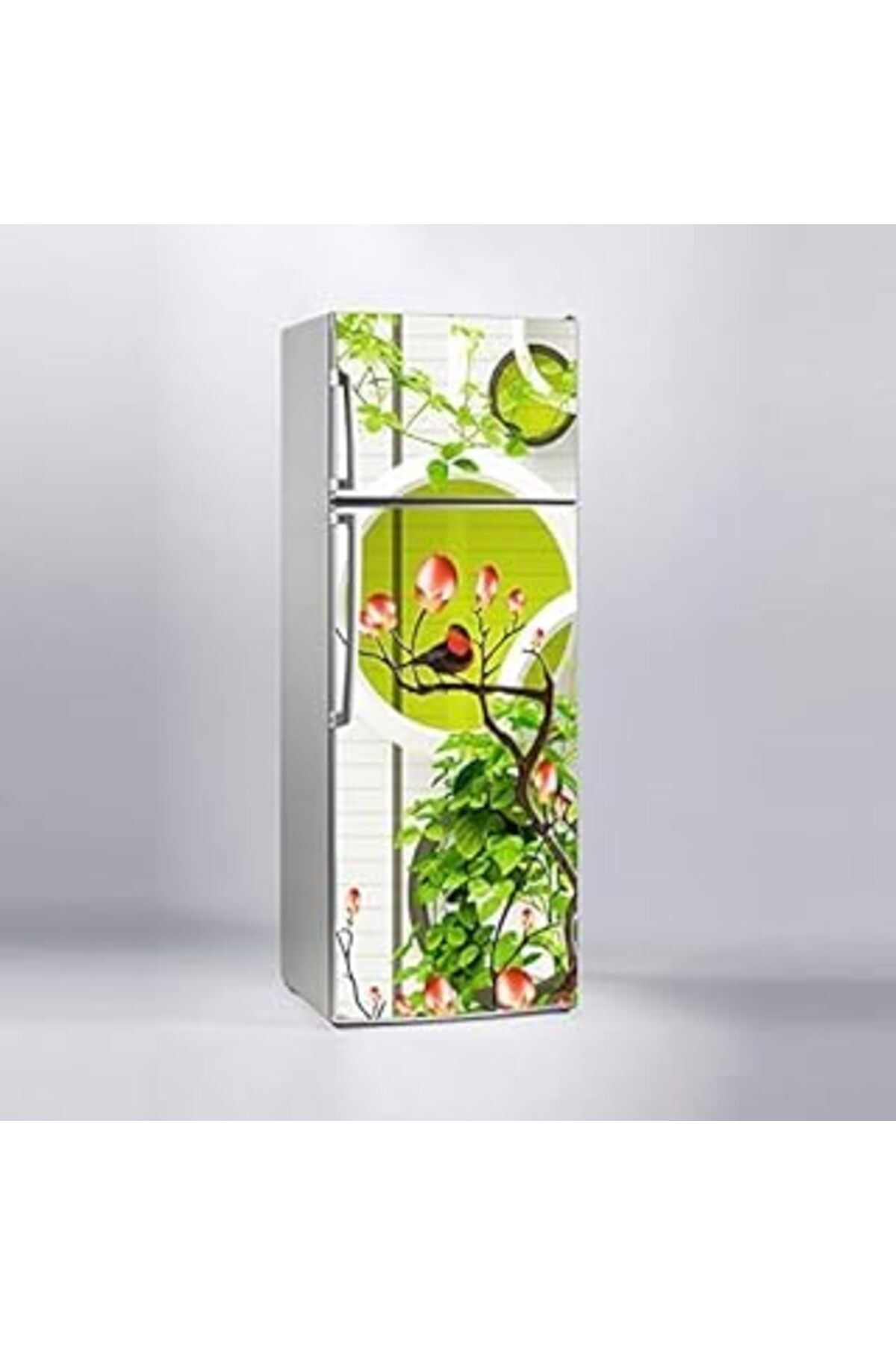 Karachil Buzdolabı Sticker Kaplama Dolap Kaplama Etiketi Yuvarlak Ağaç Kuş